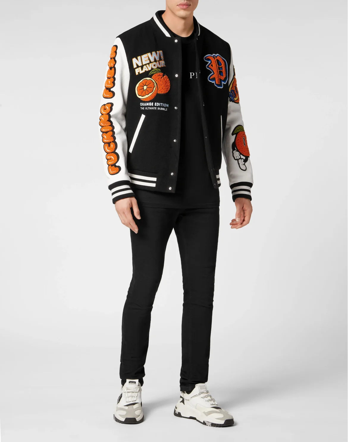 College Bomber with Woolen cloth base Tutti Frutti, цвет: Черный