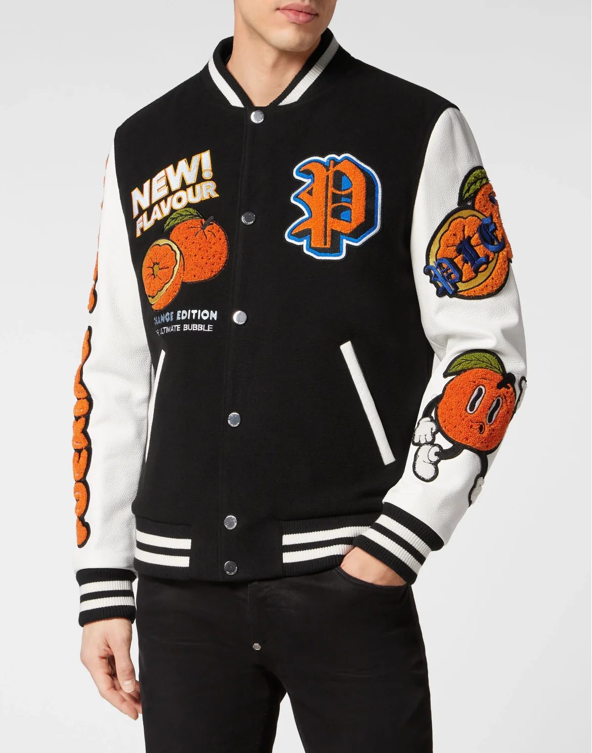 College Bomber with Woolen cloth base Tutti Frutti, цвет: Черный