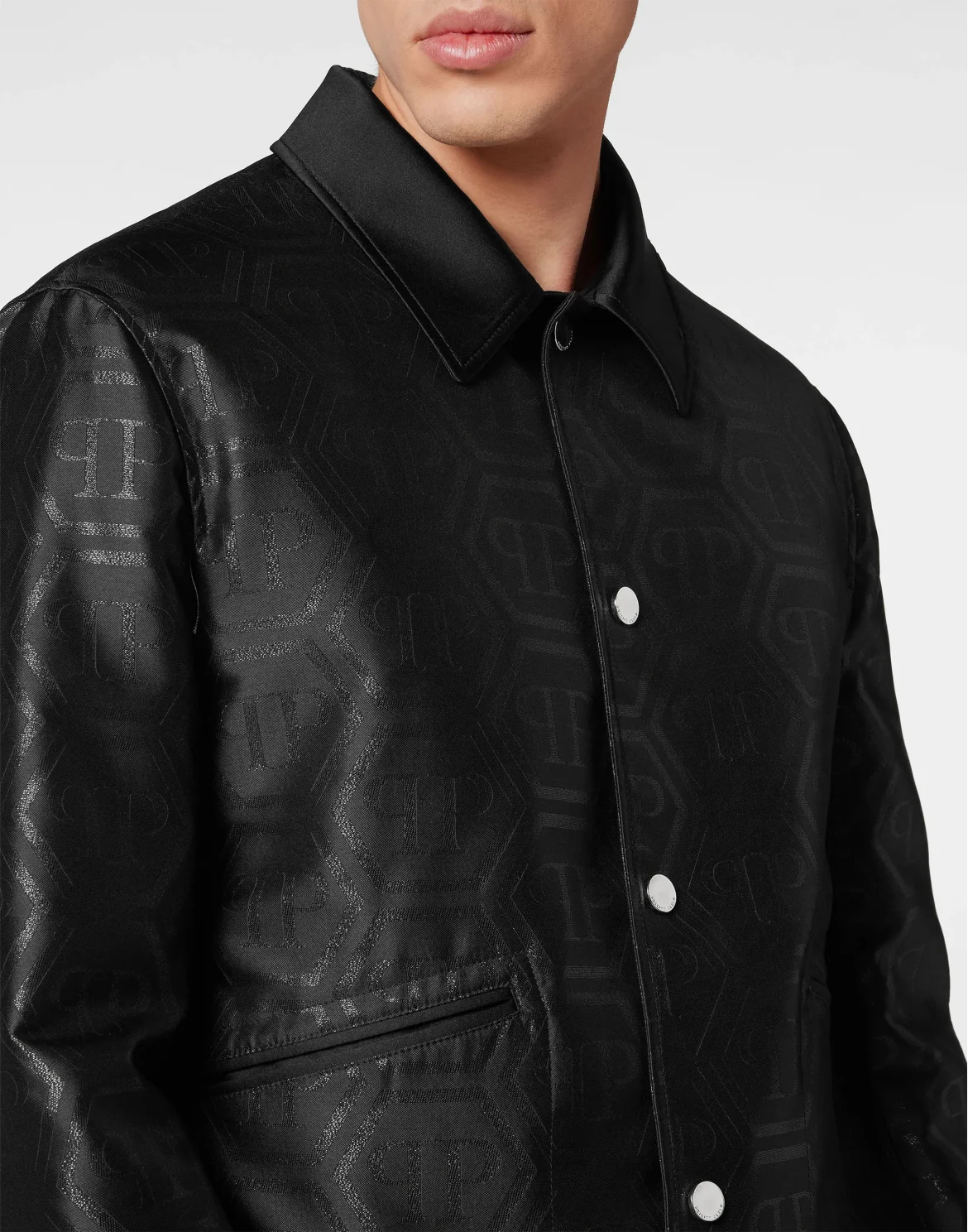 Jacquard Collared Bomber Hexagon, цвет: Черный