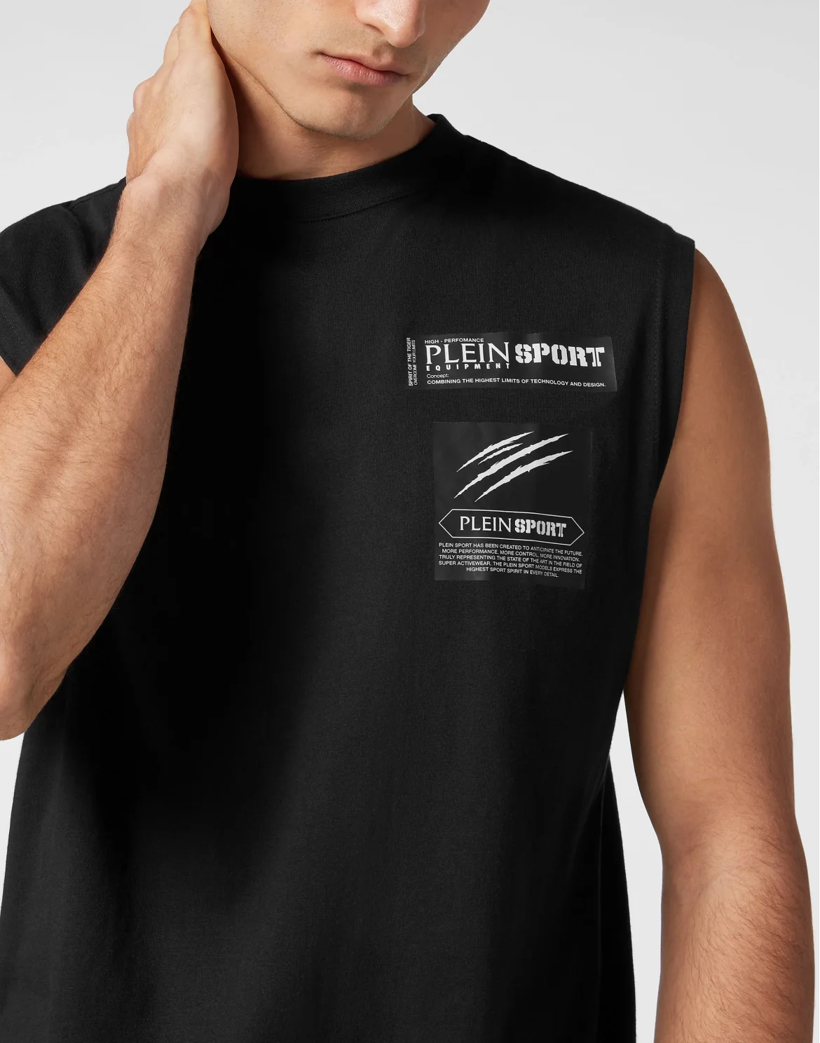 Sleeveless T-shirt Round Neck Scratch, цвет: Черный