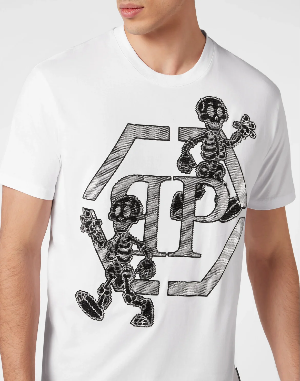 T-shirt Round Neck SS with stones Skeleton, цвет: Белый