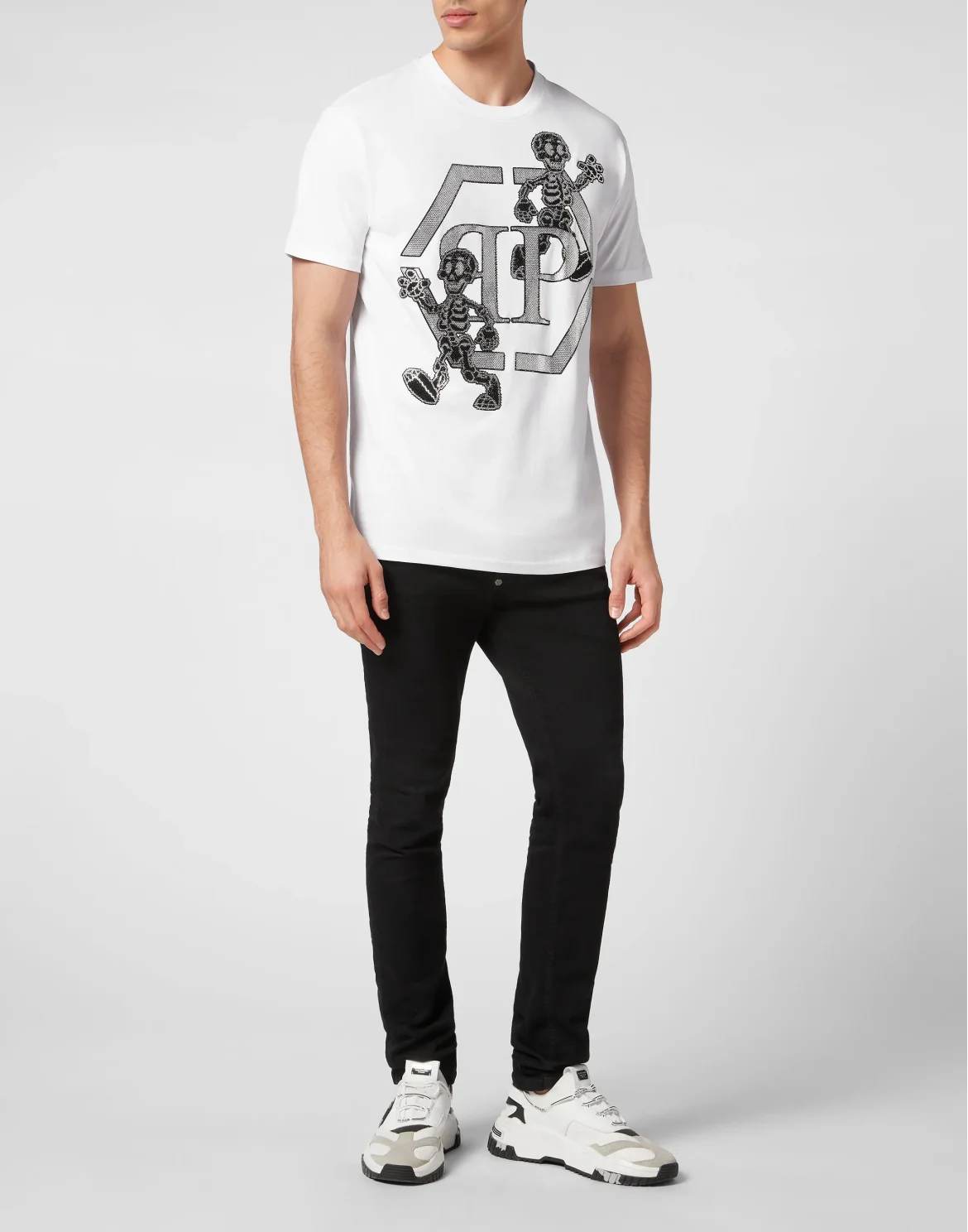 T-shirt Round Neck SS with stones Skeleton, цвет: Белый