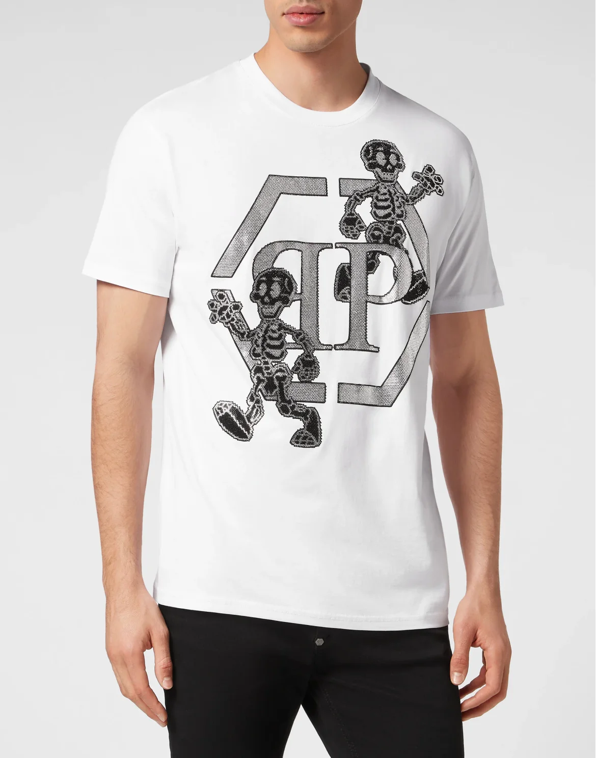 T-shirt Round Neck SS with stones Skeleton, цвет: Белый