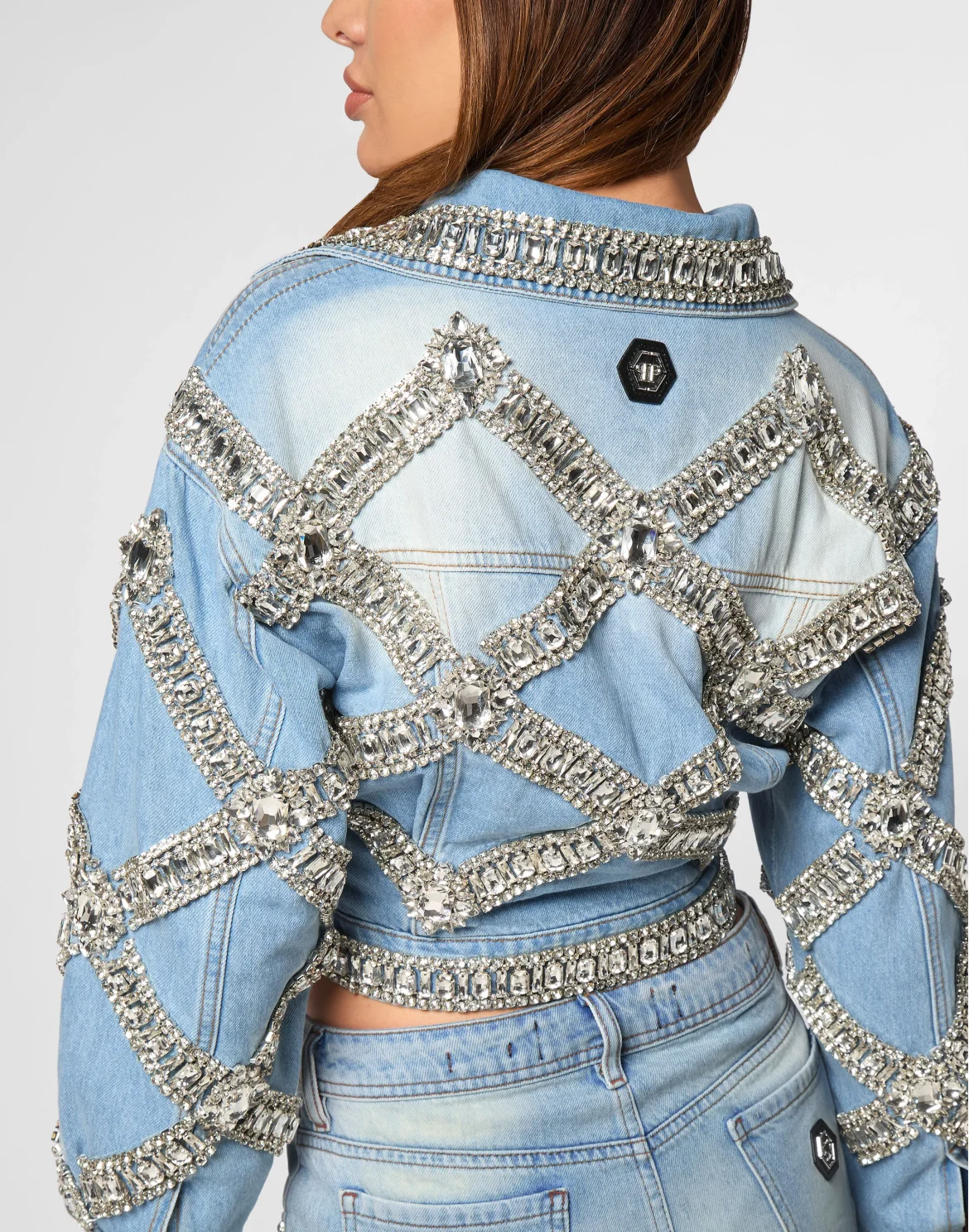 Cropped Oversize Denim Jacket Brooches, цвет: Голубой