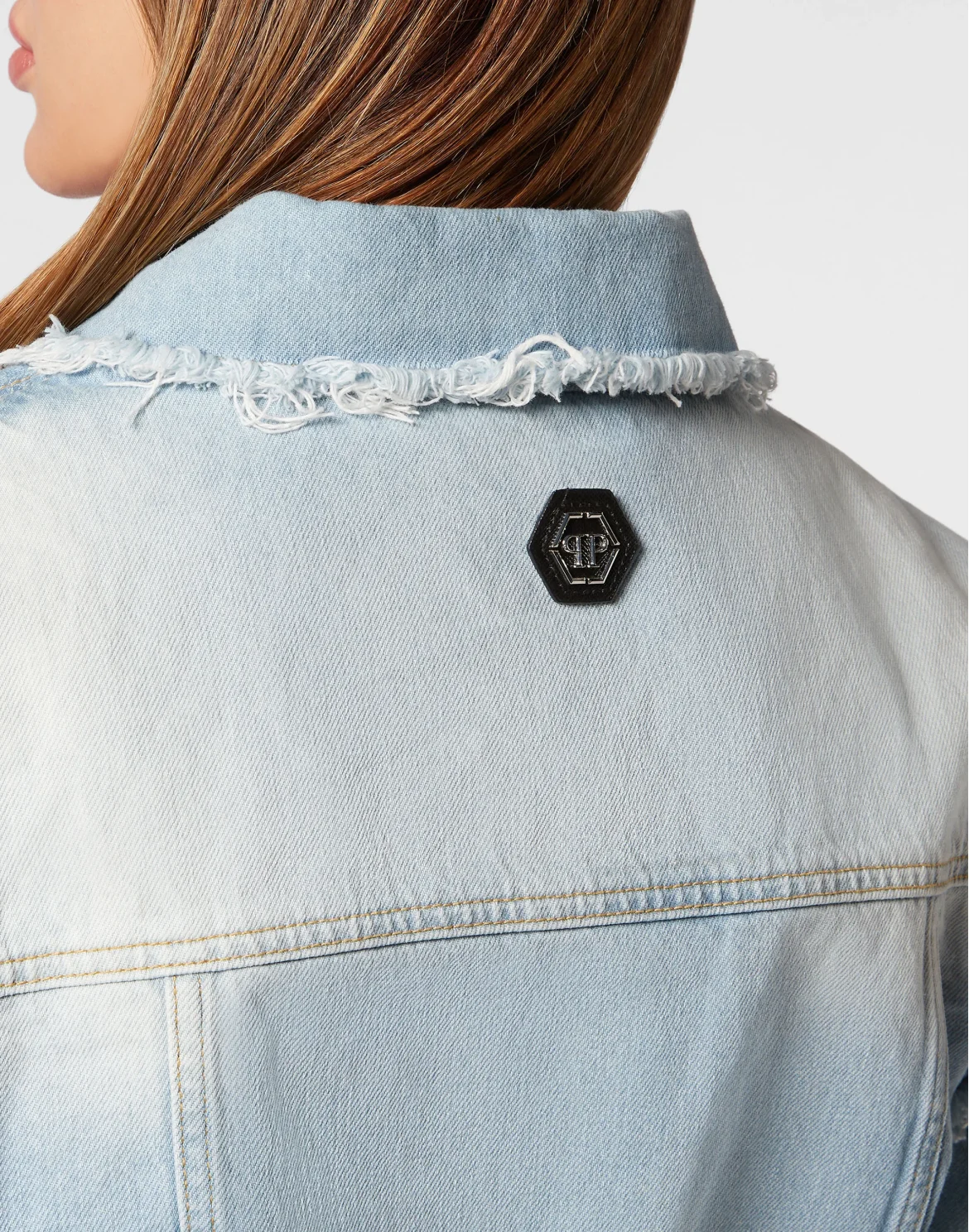 Cropped Oversize Padded Shoulder Denim Jacket, цвет: Голубой