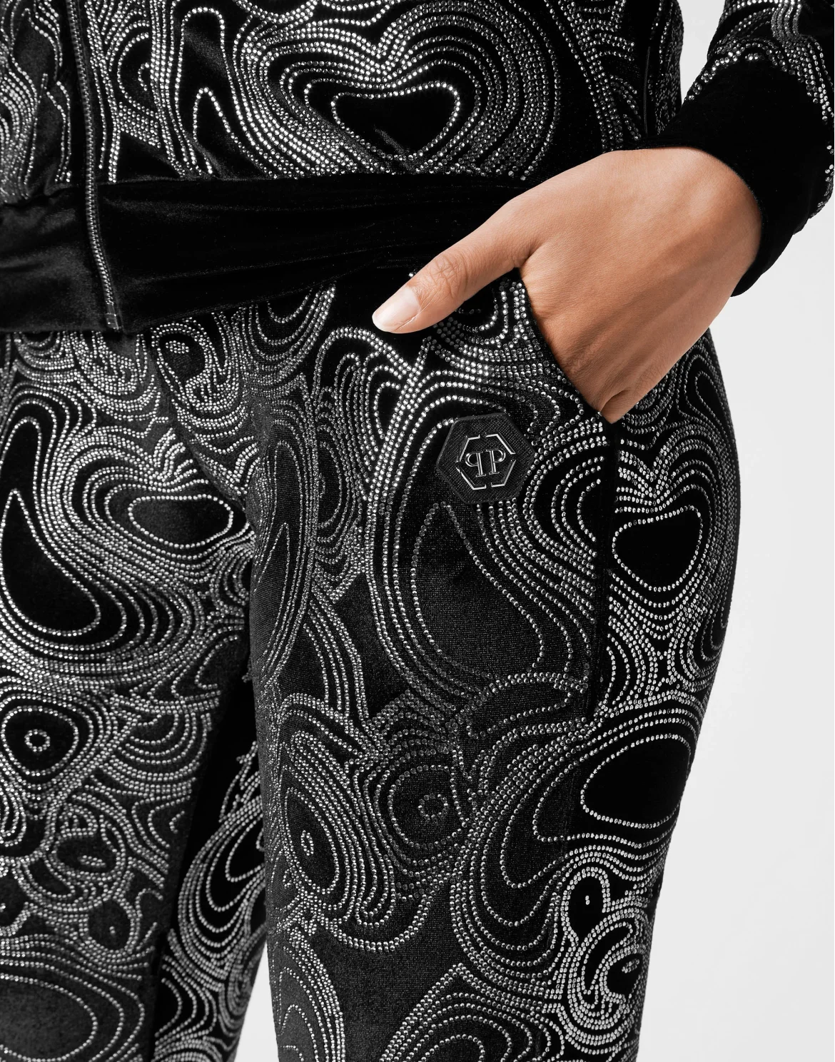 Jogging Tracksuit: Hoodie/Trousers with crystals Teddy Bear, цвет: Черный