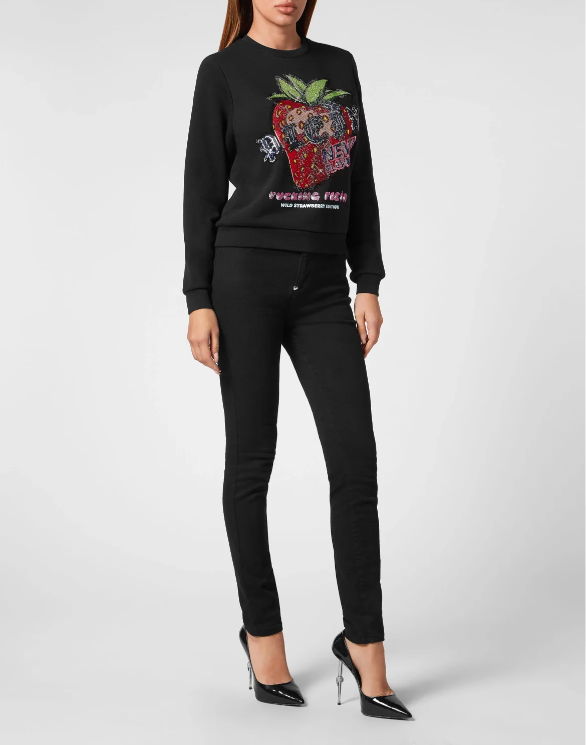 Strass Sweatshirt Roundneck Tutti Frutti, цвет: Черный