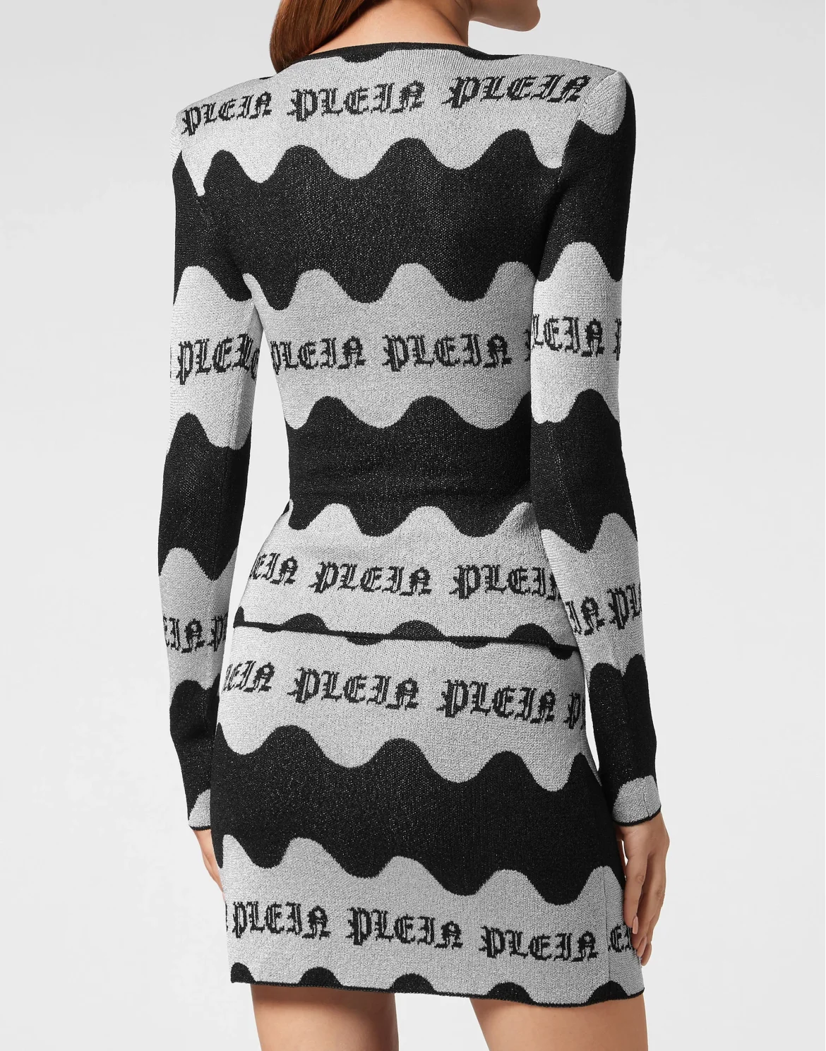 Jacquard Lurex Padded Shoulder Top Waves, цвет: Черный