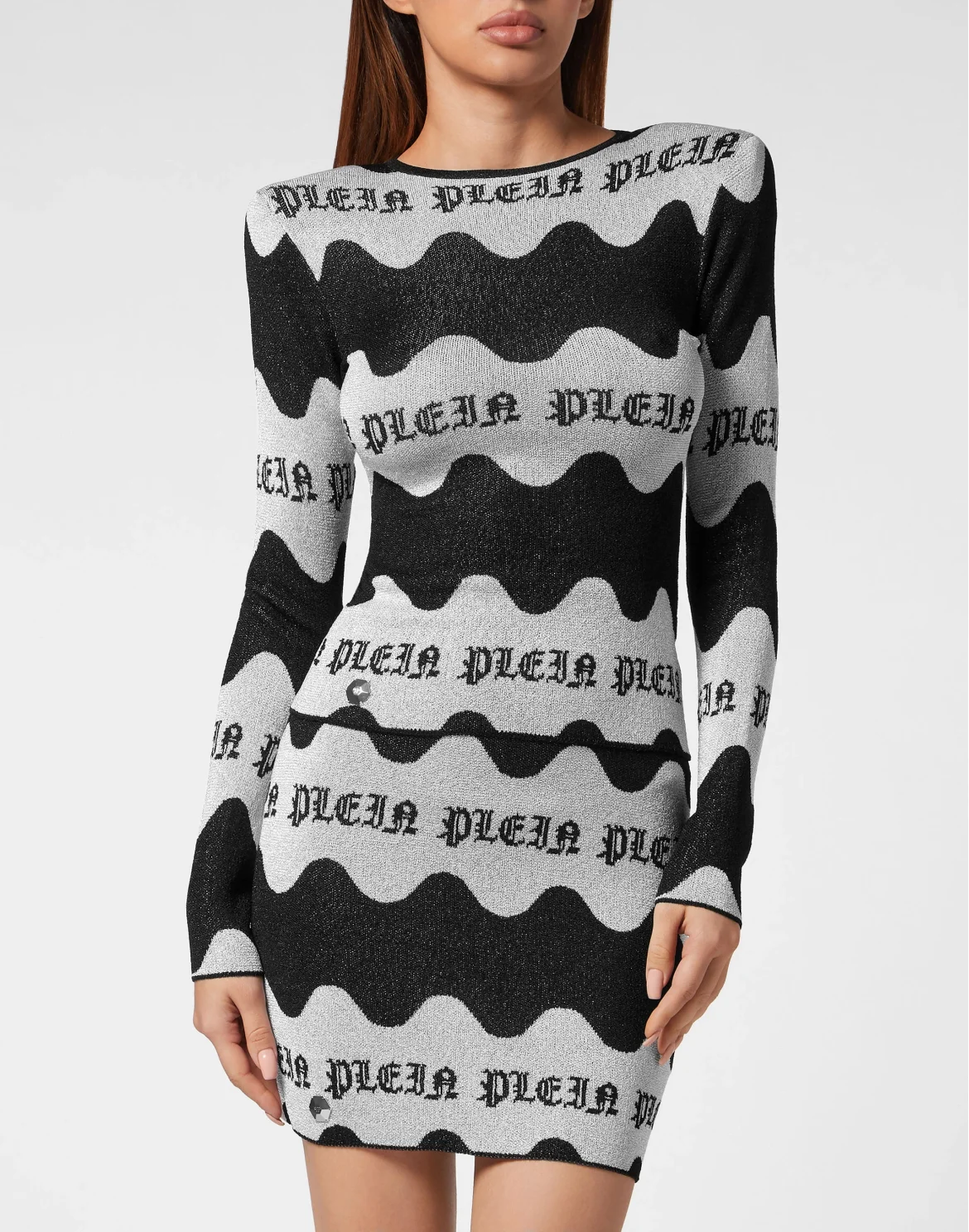 Jacquard Lurex Padded Shoulder Top Waves, цвет: Черный