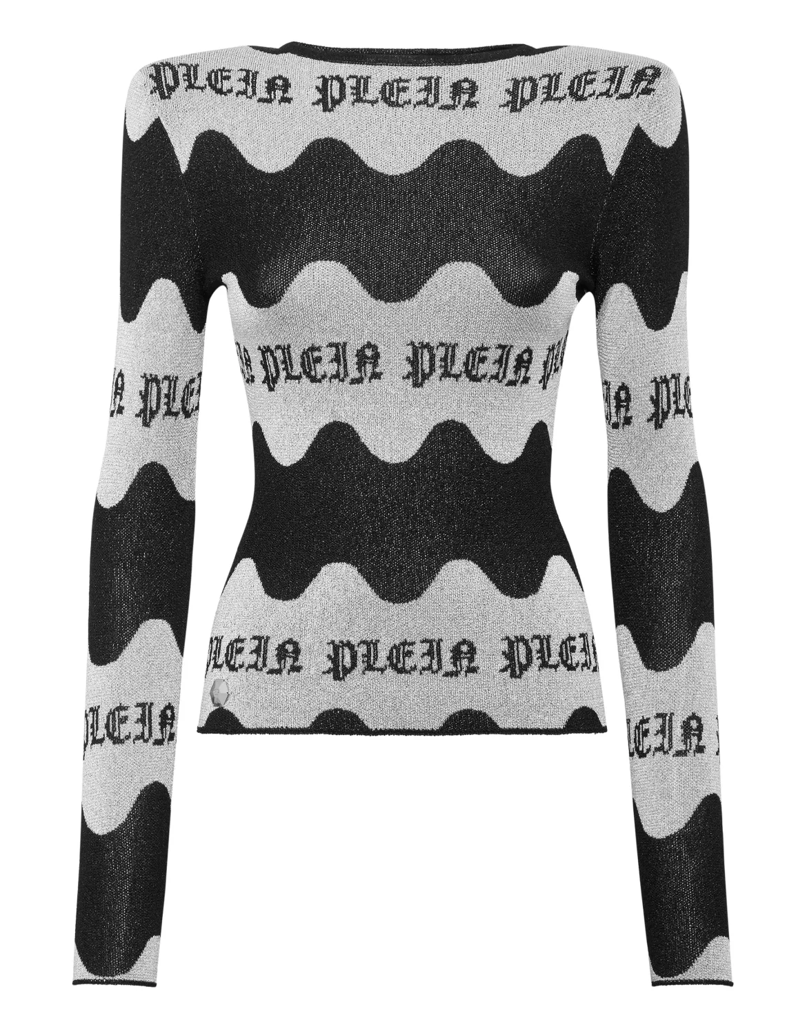Jacquard Lurex Padded Shoulder Top Waves, цвет: Черный