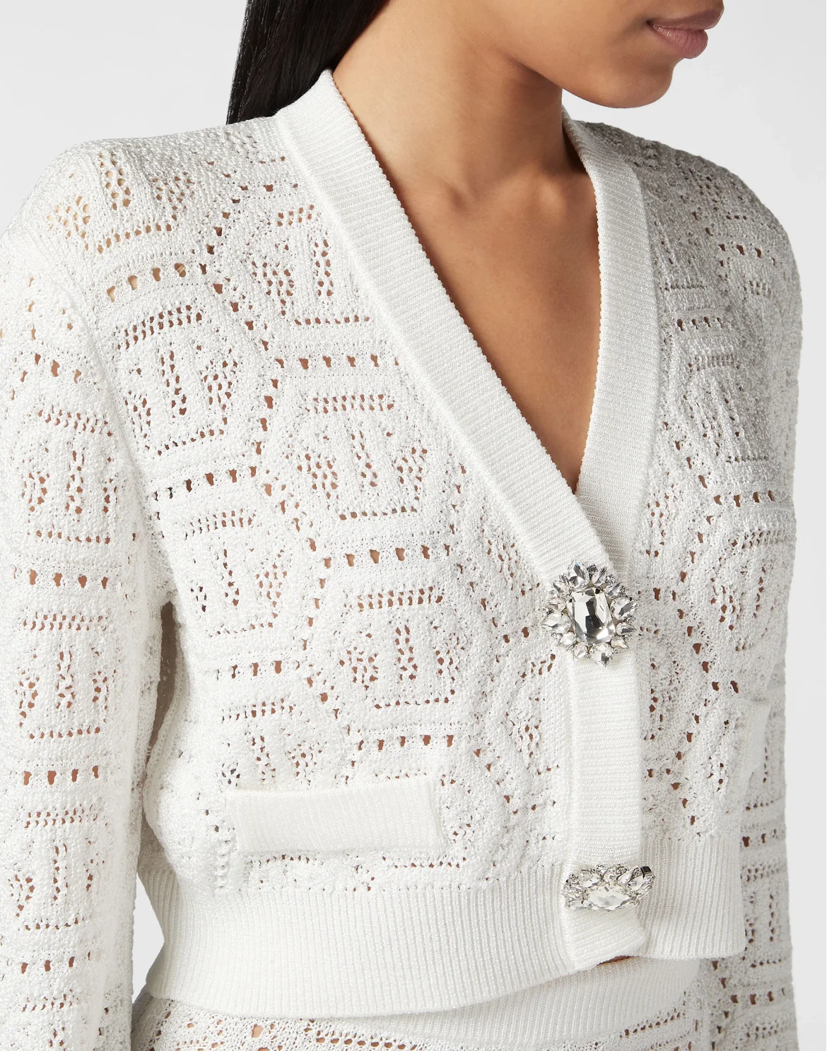 Lurex Knit Cardigan Monogram, цвет: Белый
