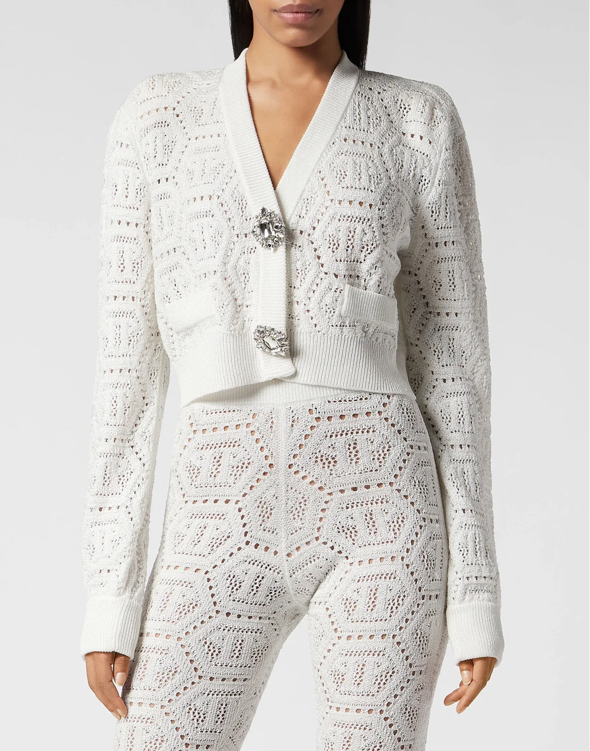 Lurex Knit Cardigan Monogram, цвет: Белый