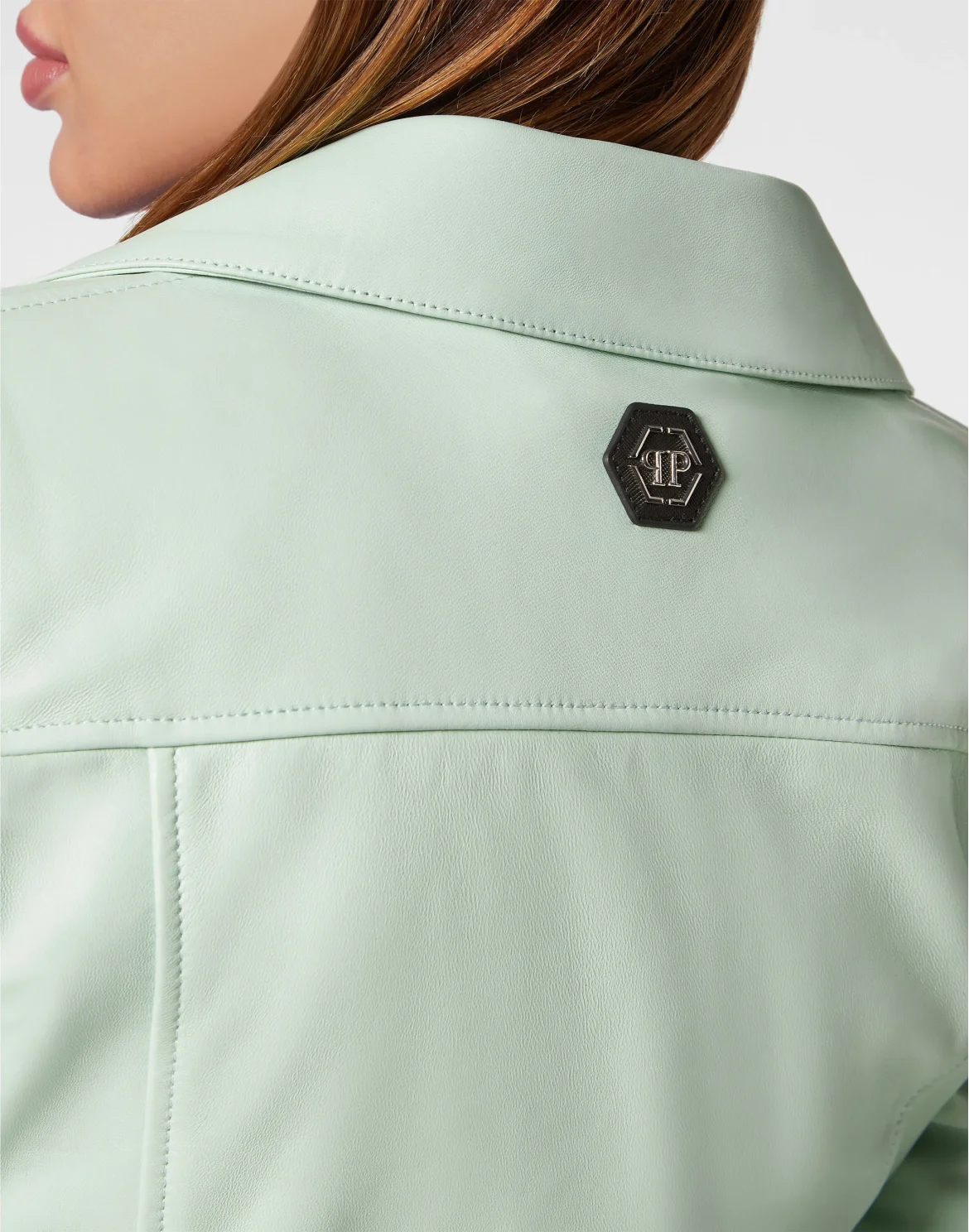 Cropped Boxy Leather Jacket, цвет: Бирюзовый