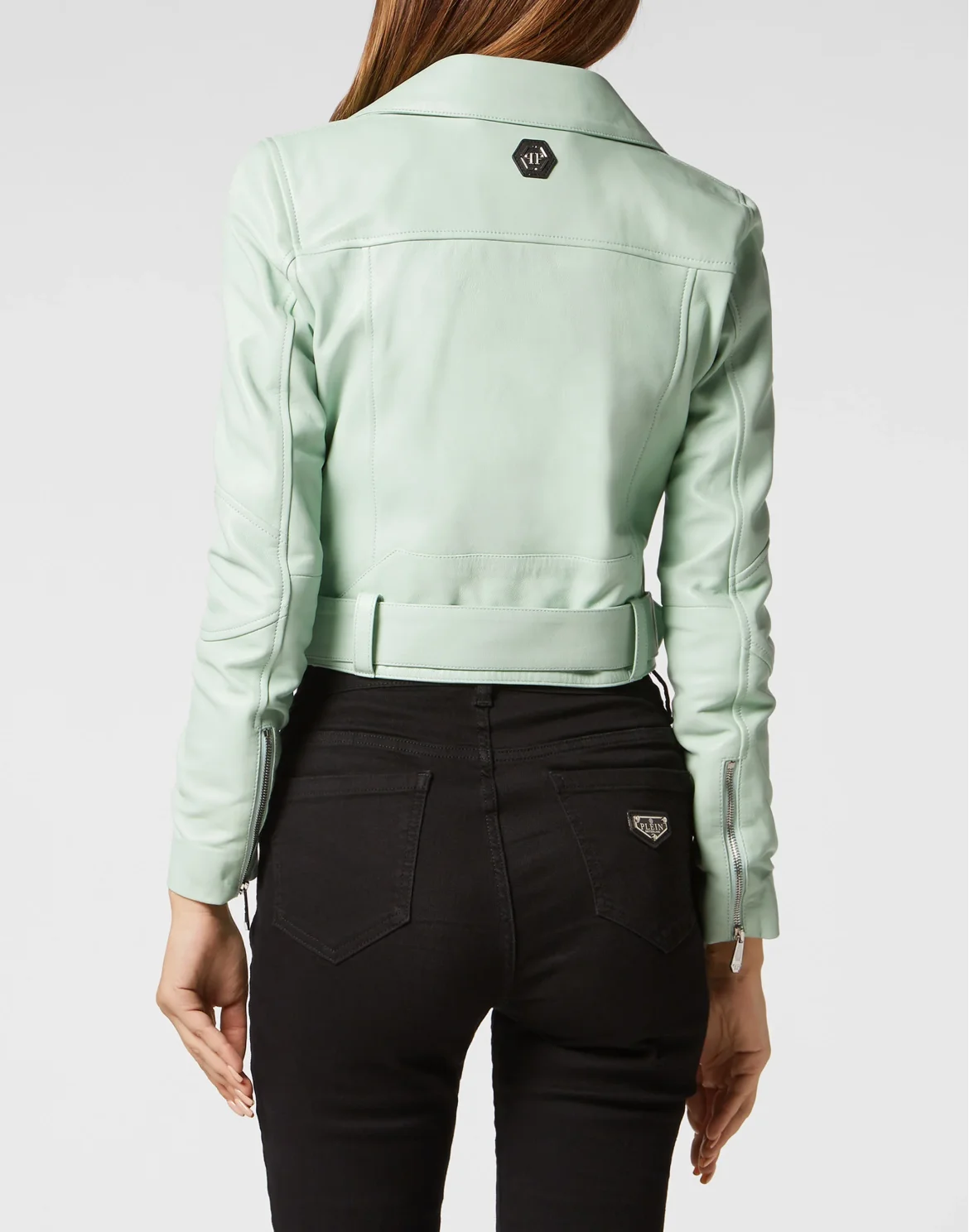Cropped Boxy Leather Jacket, цвет: Бирюзовый