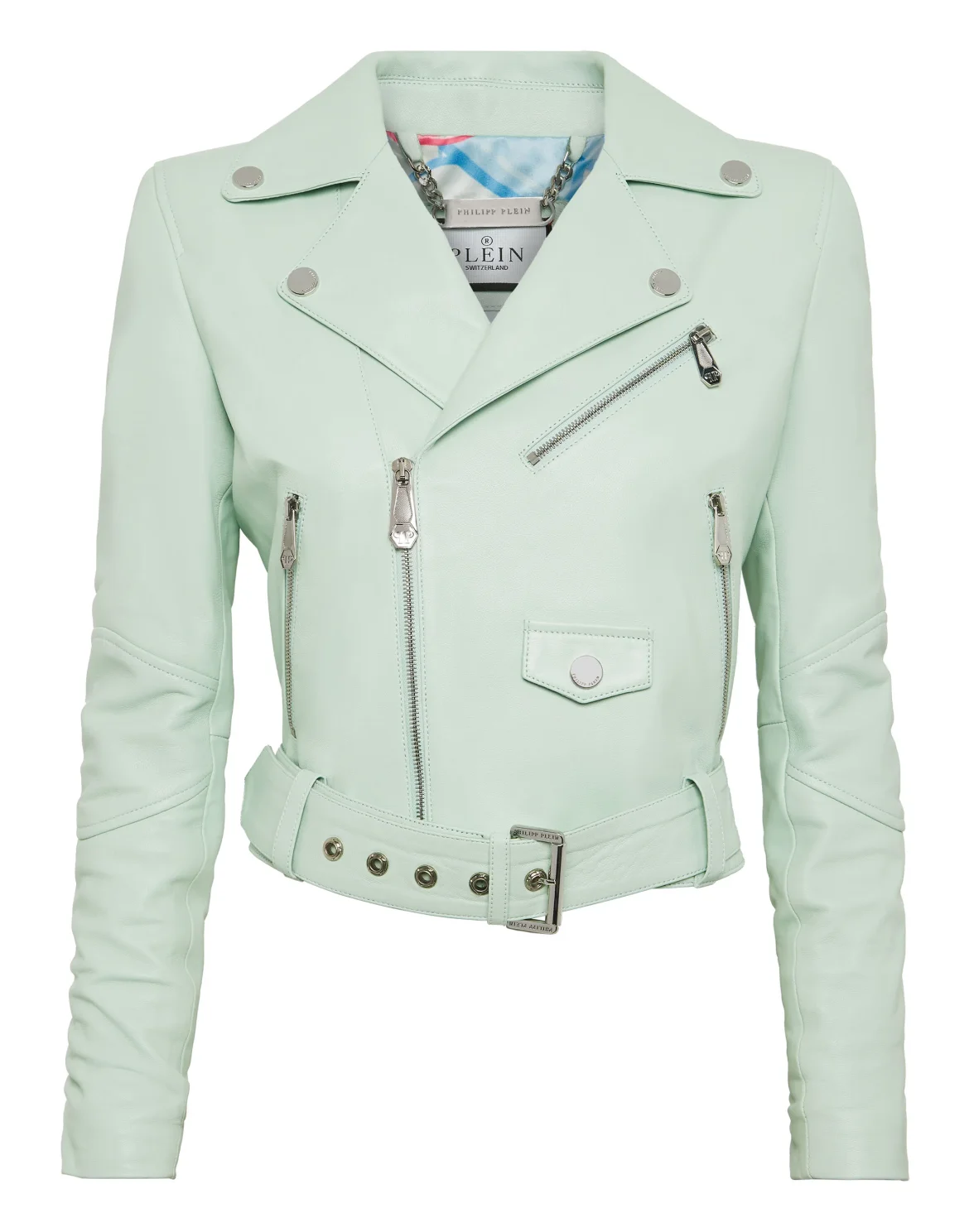 Cropped Boxy Leather Jacket, цвет: Бирюзовый