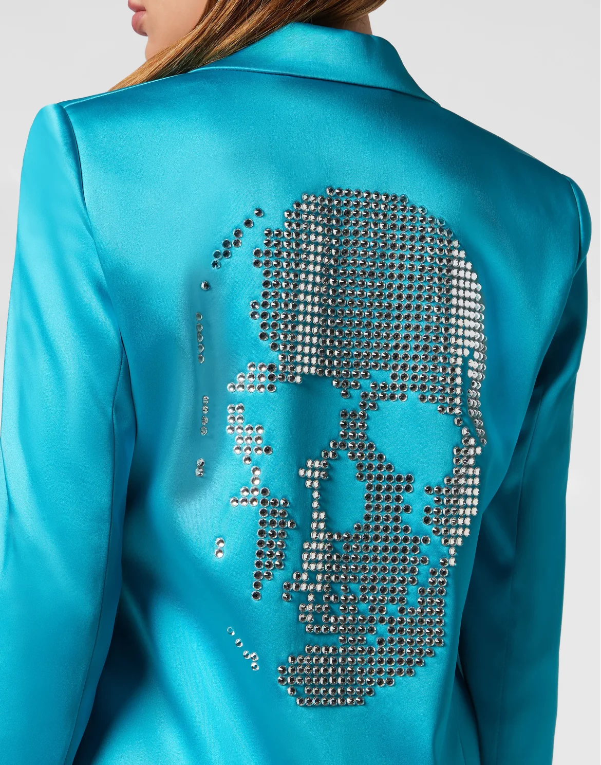 Satin Boxy Blazer Crystal Skull, цвет: Бирюзовый