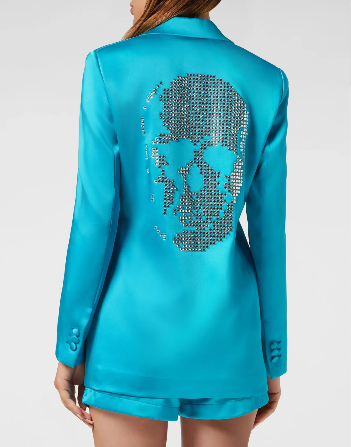 Satin Boxy Blazer Crystal Skull, цвет: Бирюзовый