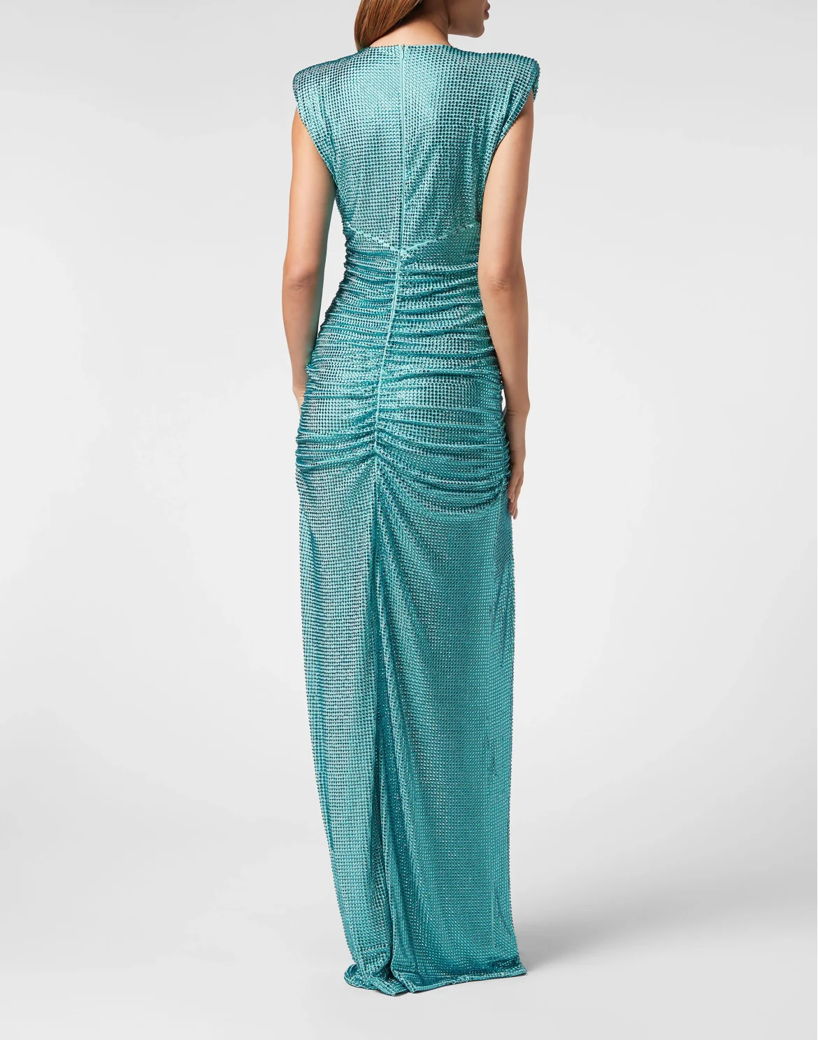 Padded Shoulder Long Dress LS Crystal, цвет: Голубой