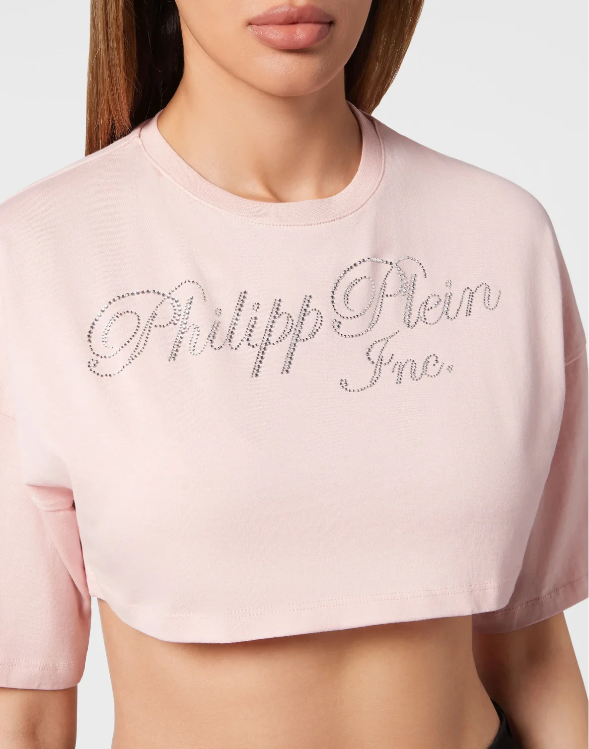 Cropped T-shirt with Crystals Philipp Plein TM, цвет: Розовый