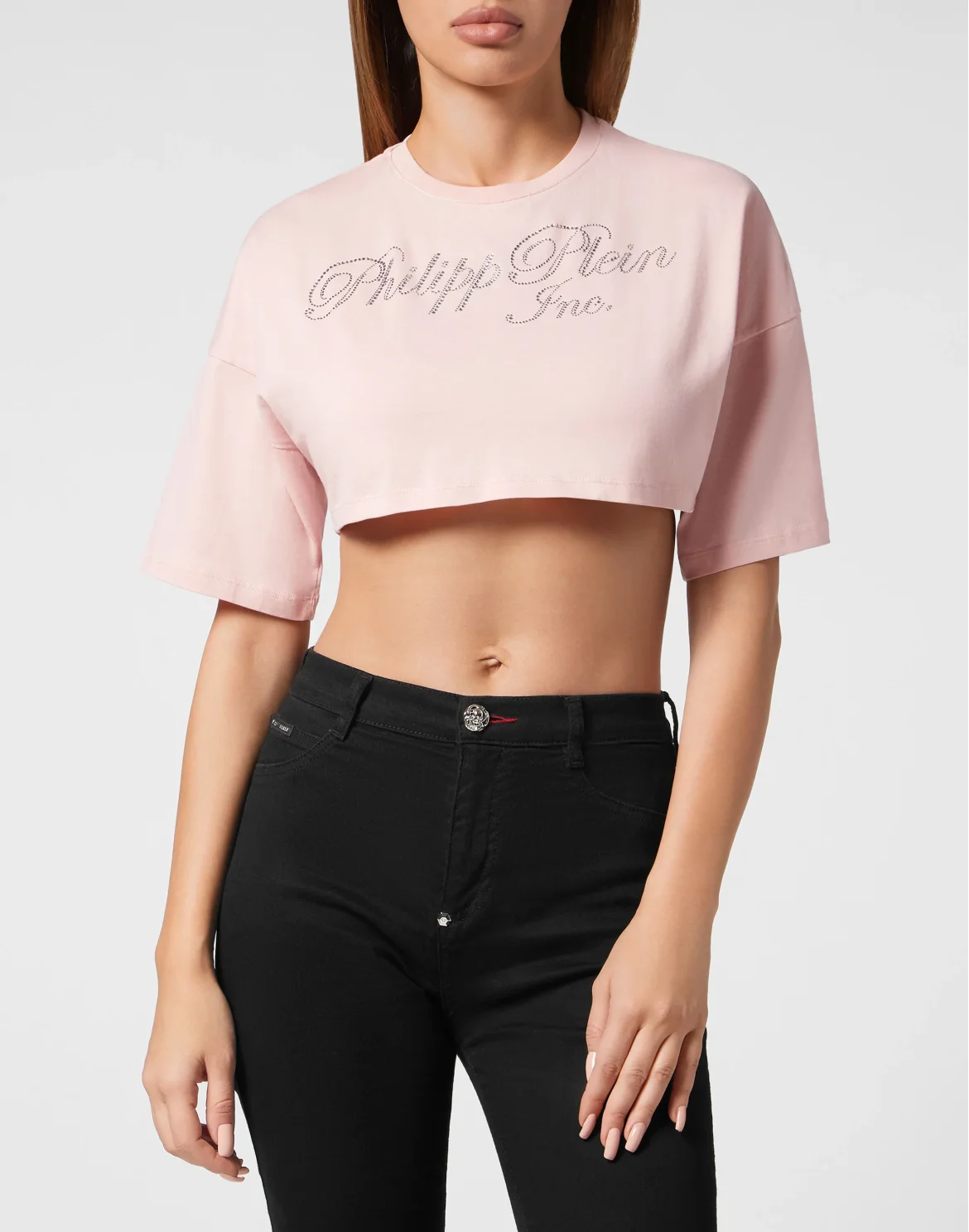 Cropped T-shirt with Crystals Philipp Plein TM, цвет: Розовый