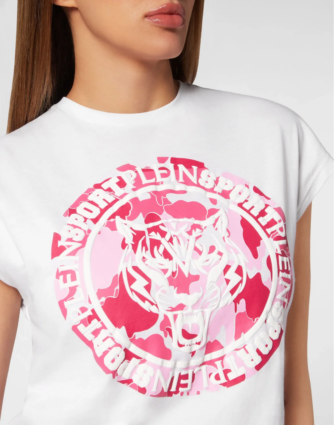 Sleeveless Cropped T-shirt Round Neck Carbon Tiger, цвет: Белый