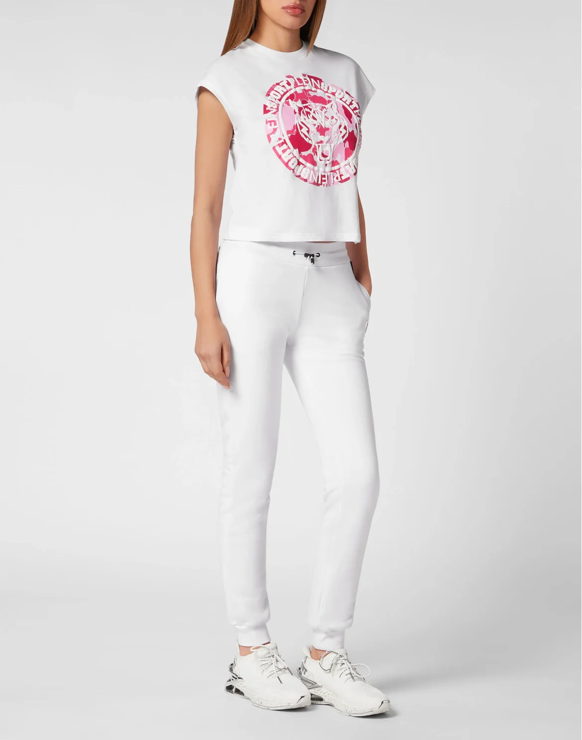Sleeveless Cropped T-shirt Round Neck Carbon Tiger, цвет: Белый
