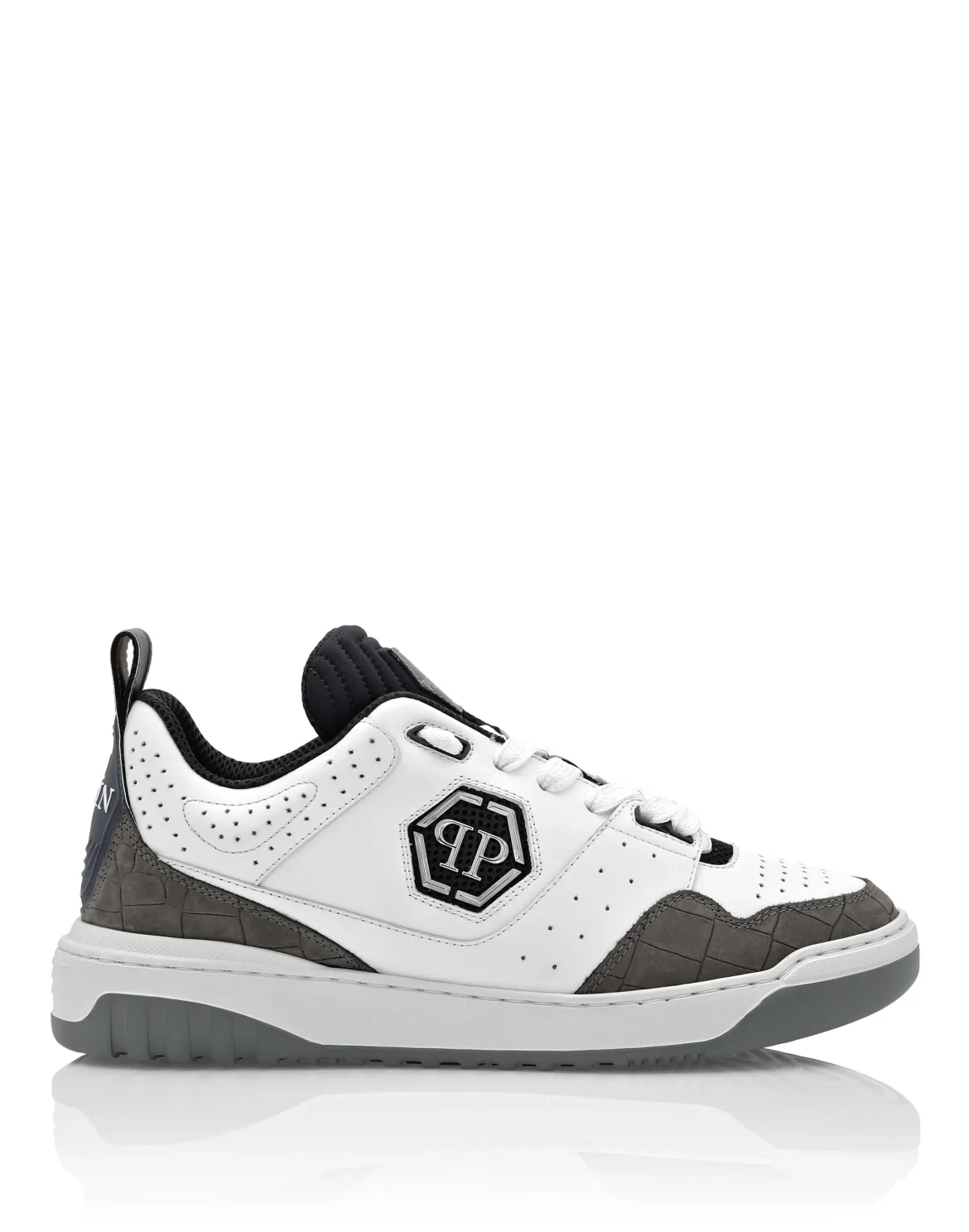 Croco Printed Leather Lo-Top Sneakers, цвет: Белый