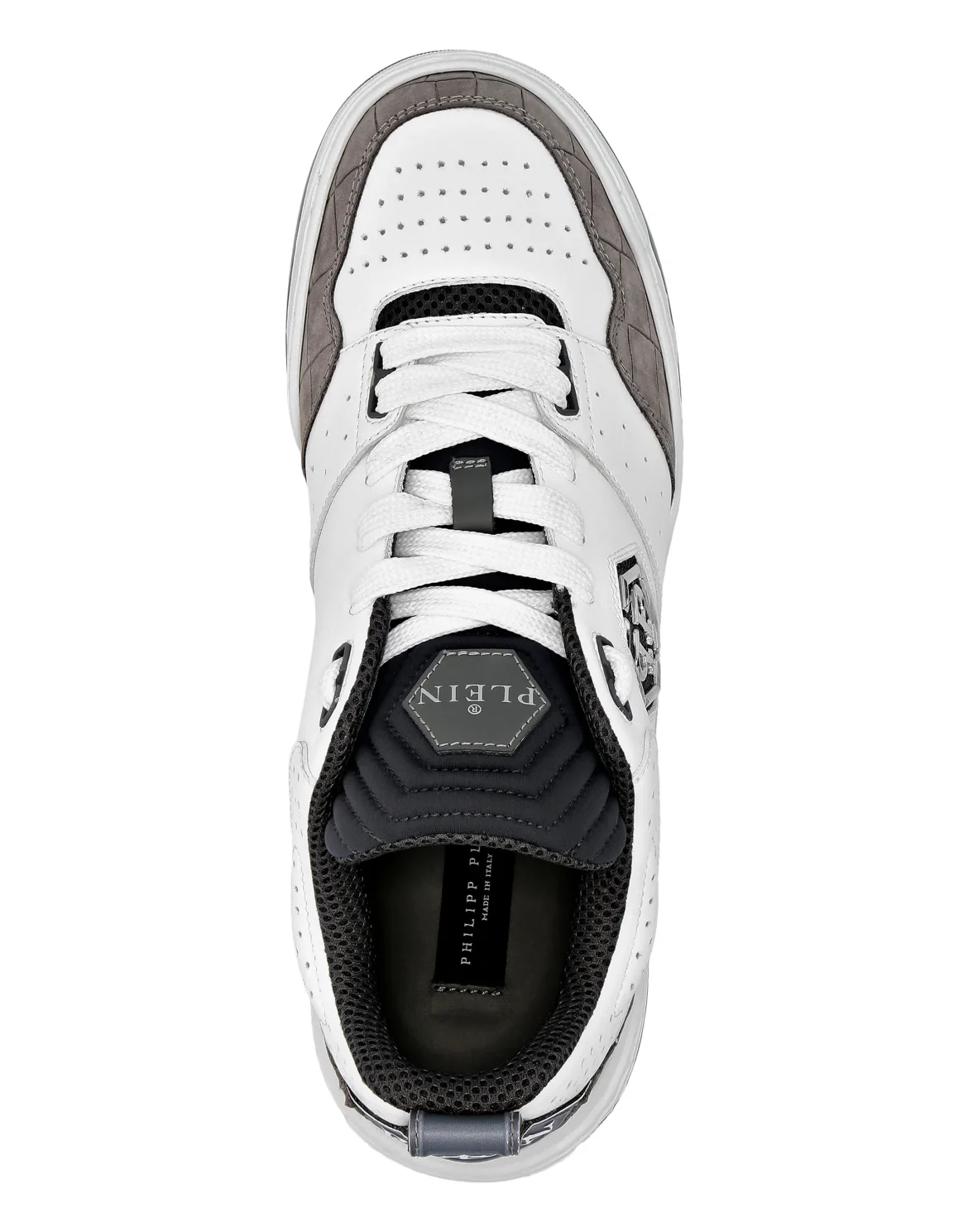 Croco Printed Leather Lo-Top Sneakers, цвет: Белый
