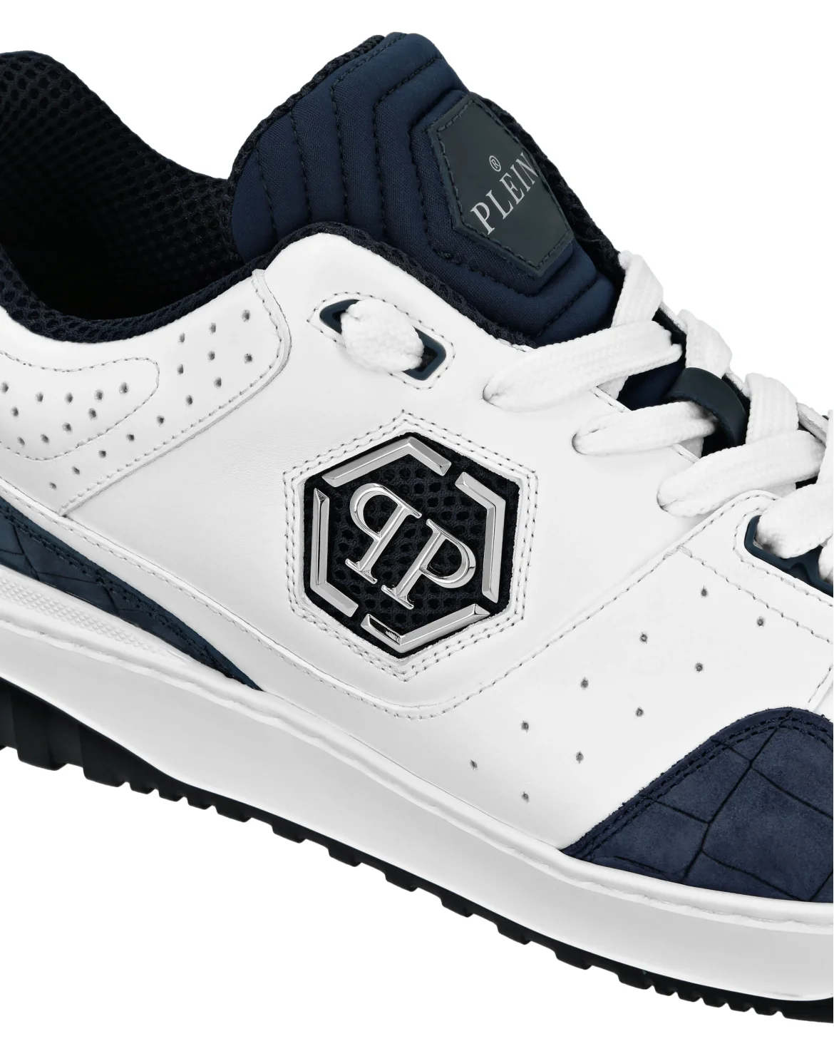 Croco Printed Leather Lo-Top Sneakers, цвет: Белый