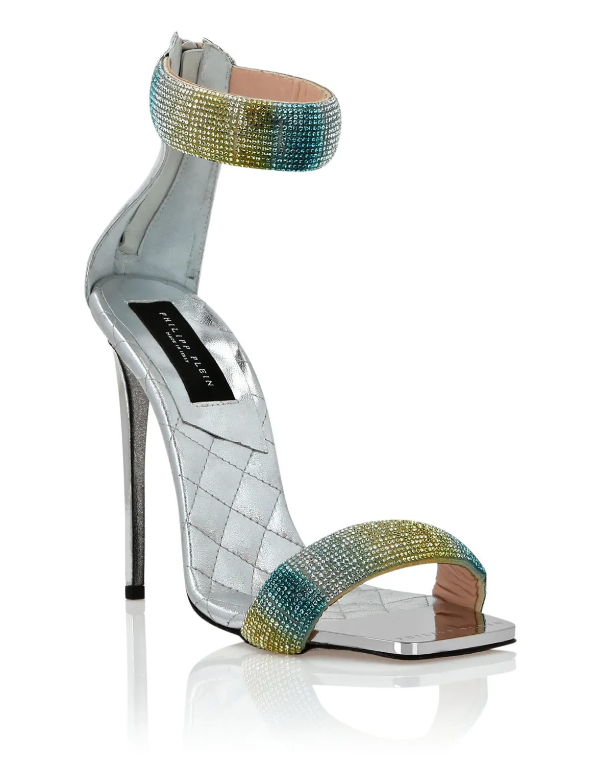 Mirror Leather Sandals Hi-Heels Crystal, цвет: Серебристый