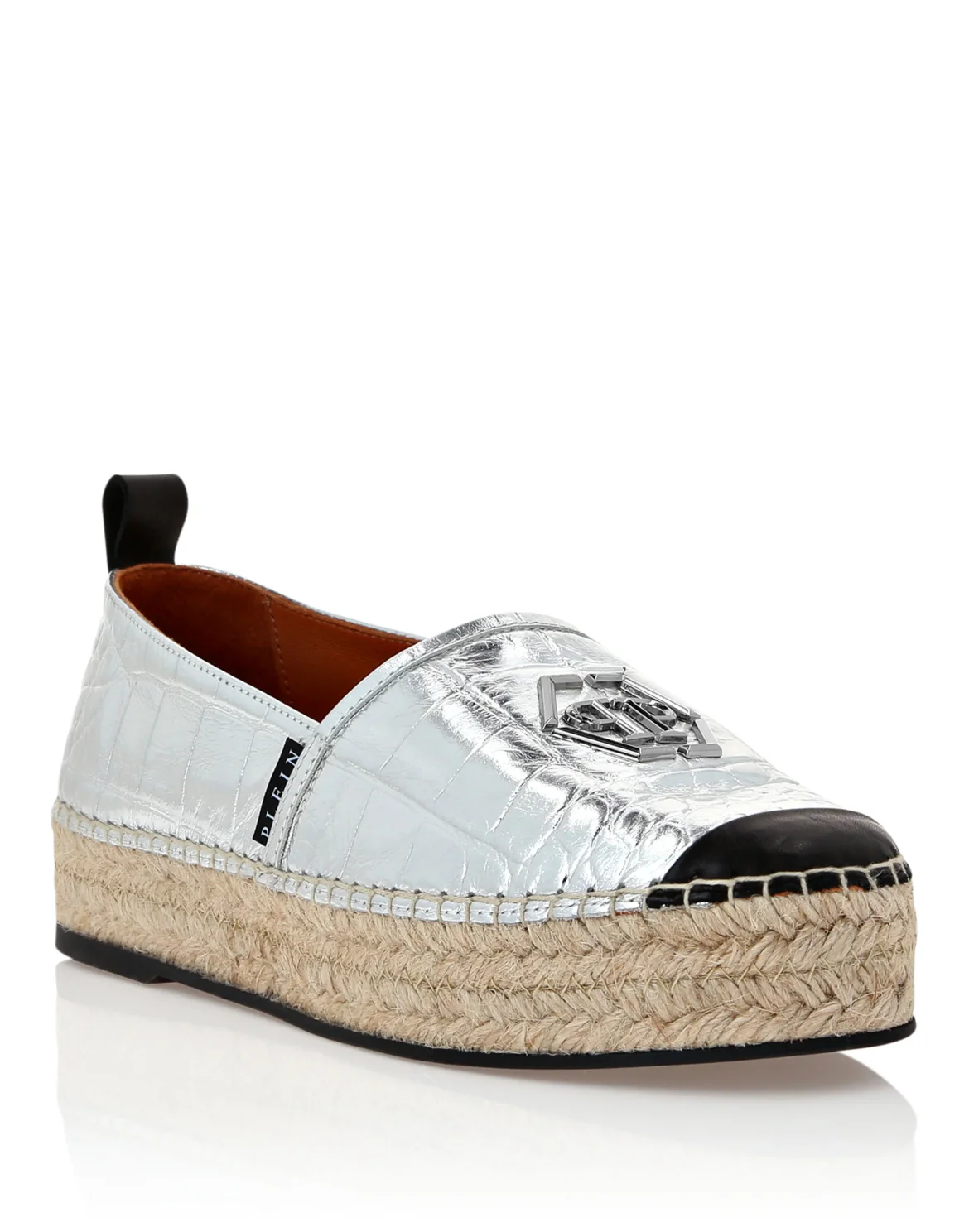 Croco Printed Leather Espadrilles, цвет: Белый