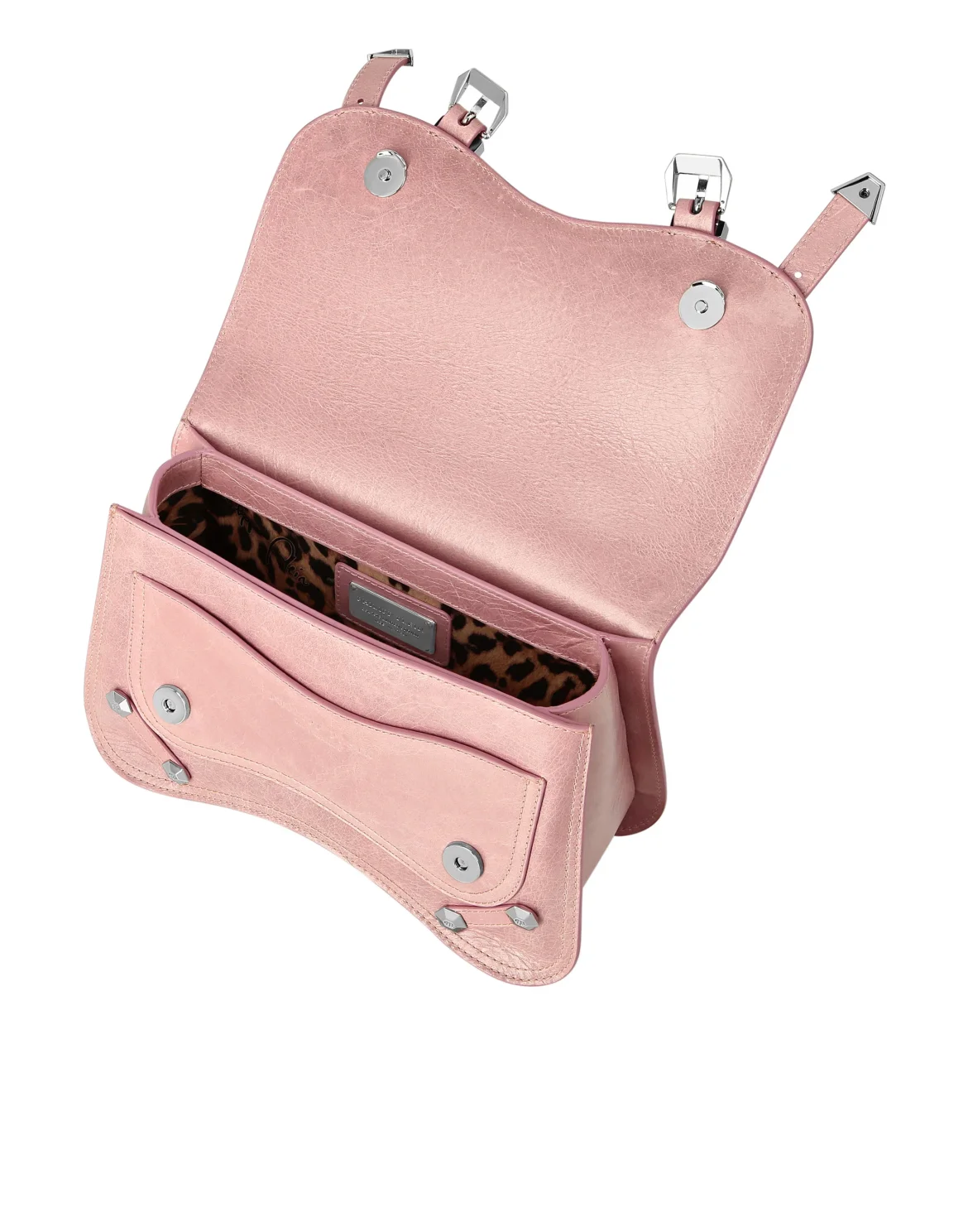 Shiny Crackle Leather Belt Handle Bag Medium Hexagon, цвет: Розовый