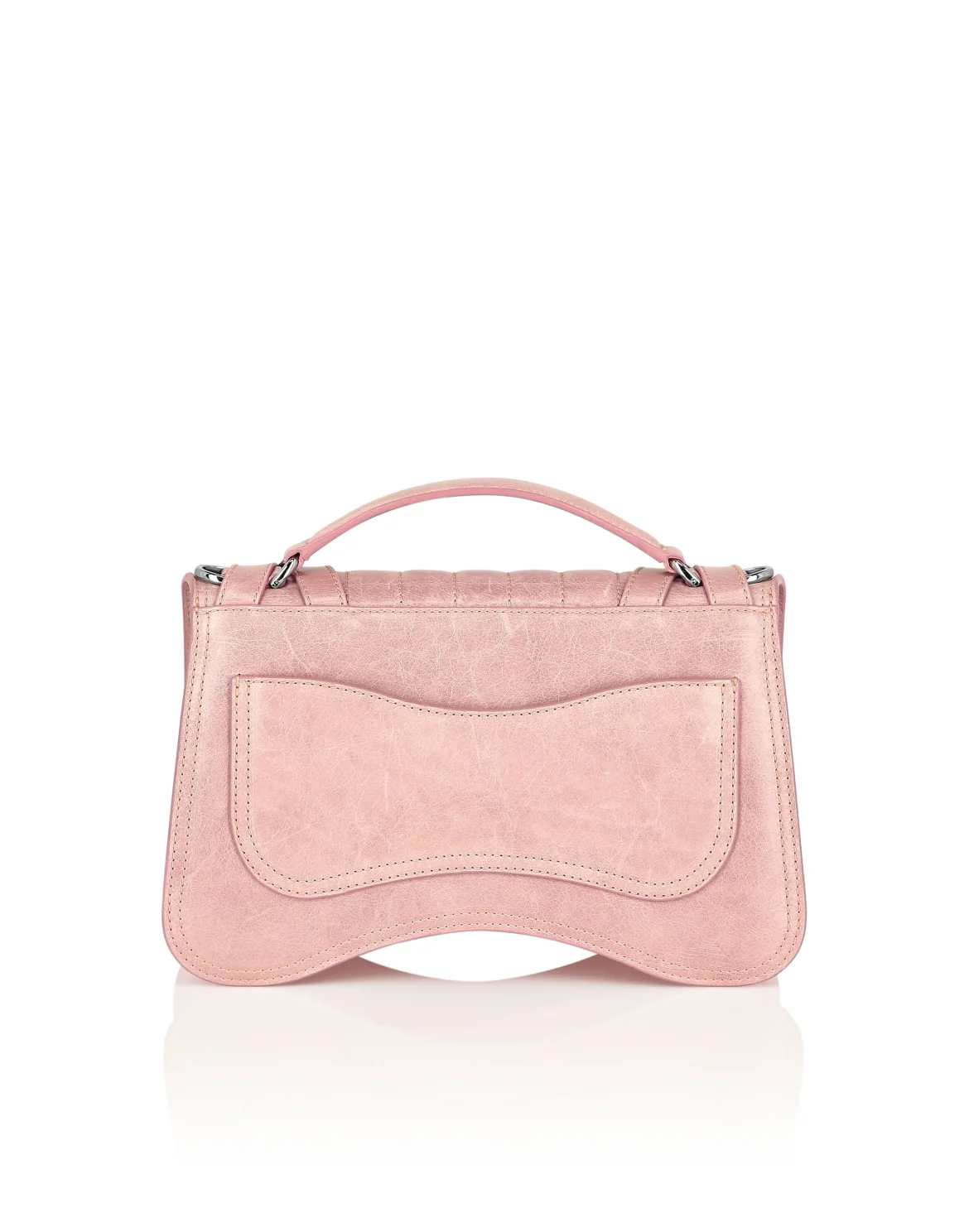 Shiny Crackle Leather Belt Handle Bag Medium Hexagon, цвет: Розовый