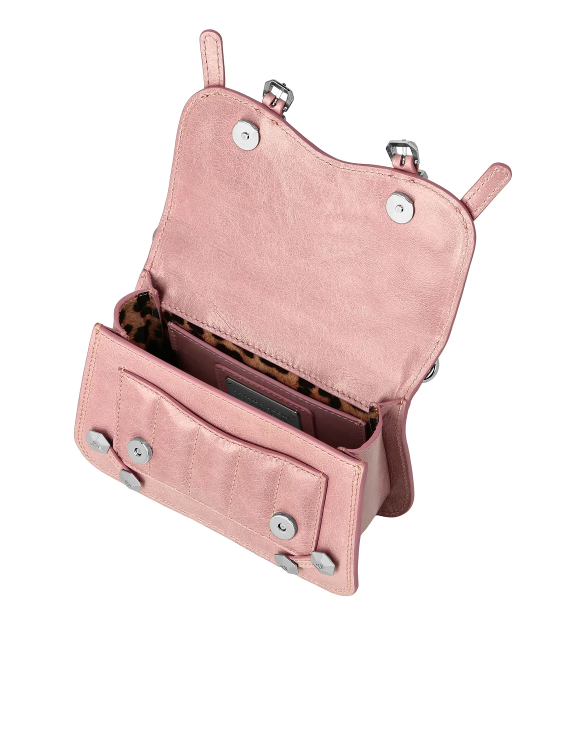 Shiny Crackle Leather Belt Handle Bag Small Hexagon, цвет: Розовый