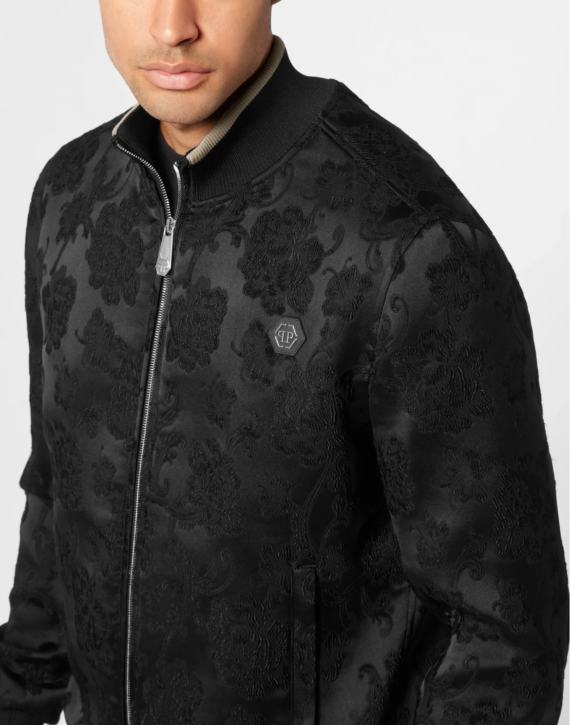 Bomber Jacket Jacquard Flowers, цвет: Черный