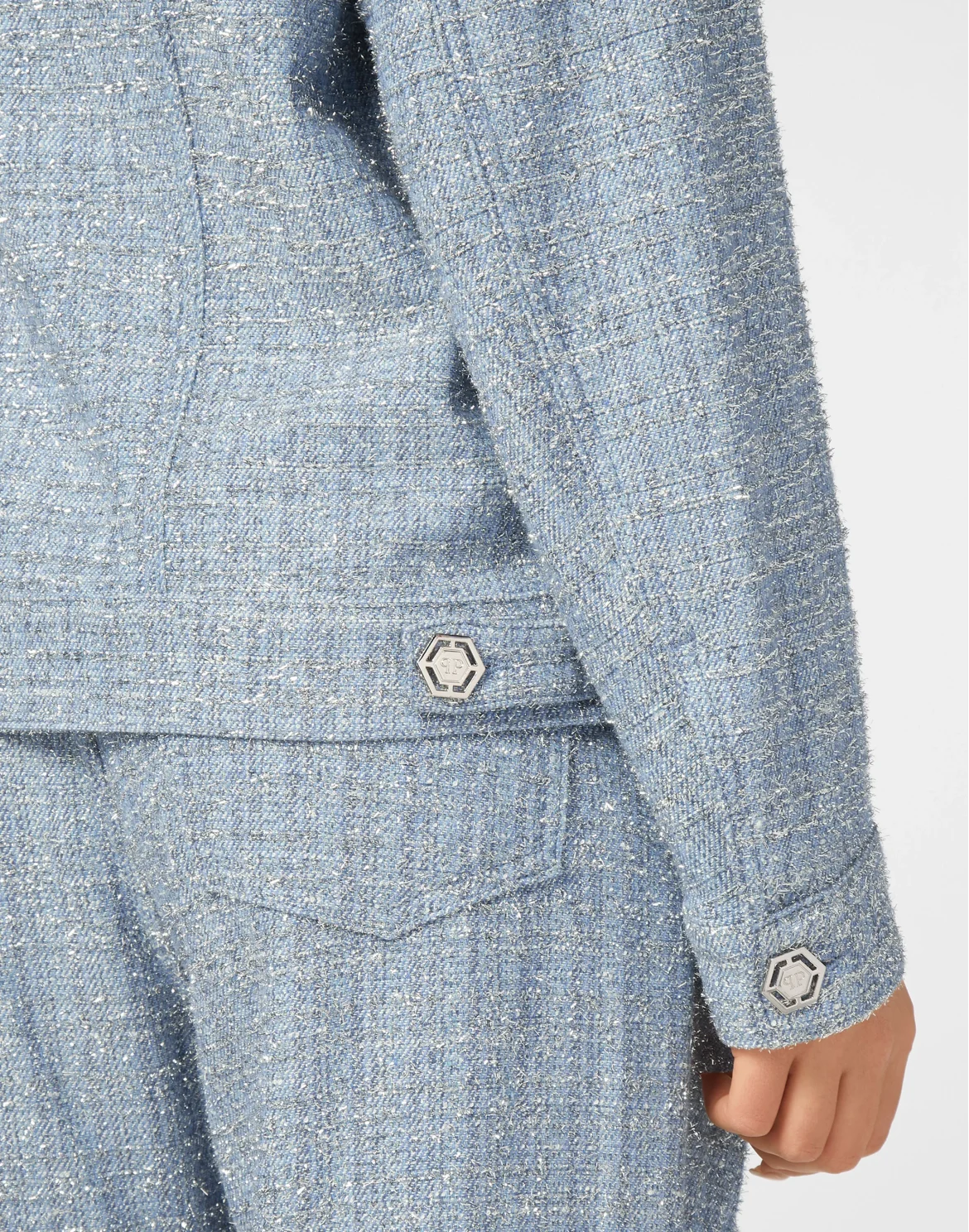 Tweed Denim Cropped Jacket, цвет: Синий