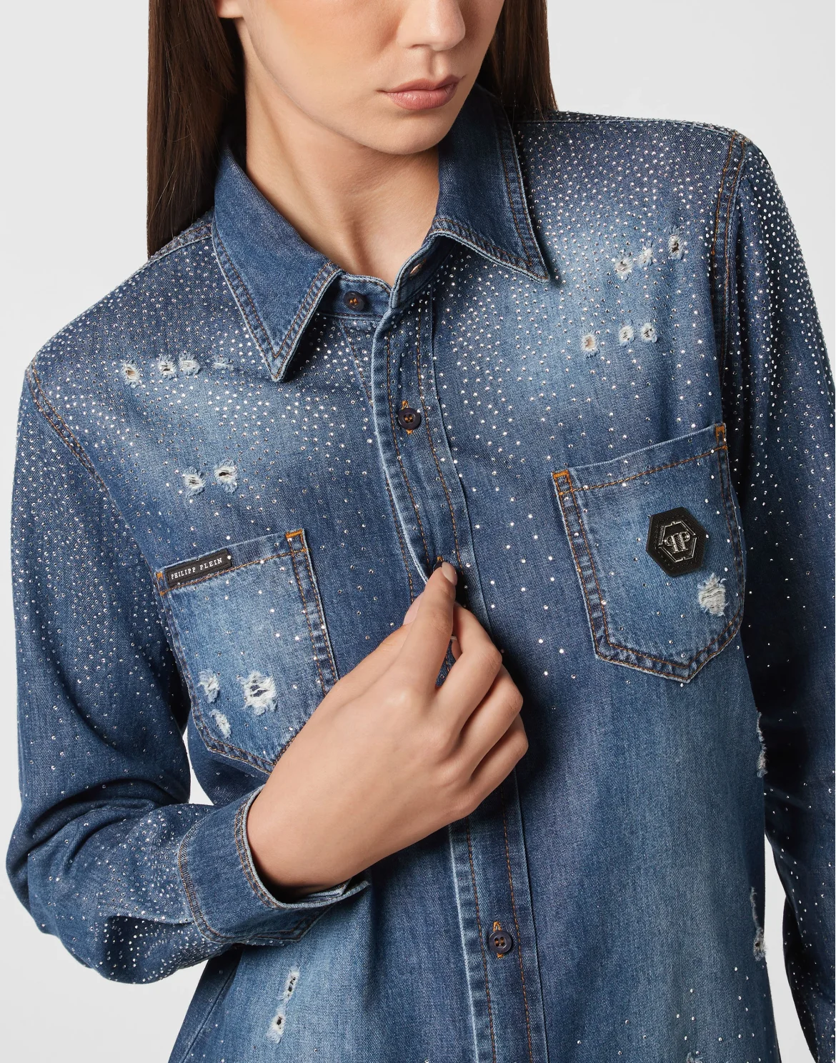 Denim Shirt Strass, цвет: Синий