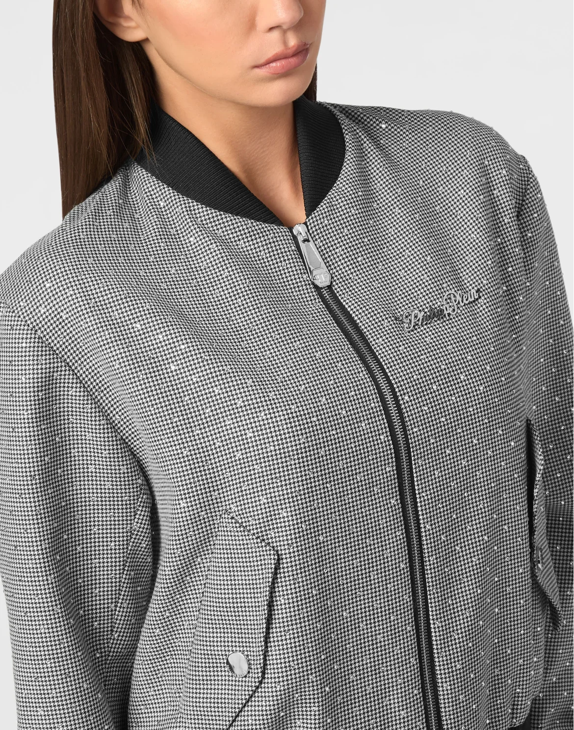 Cropped Bomber Pied de Poule, цвет: Черный