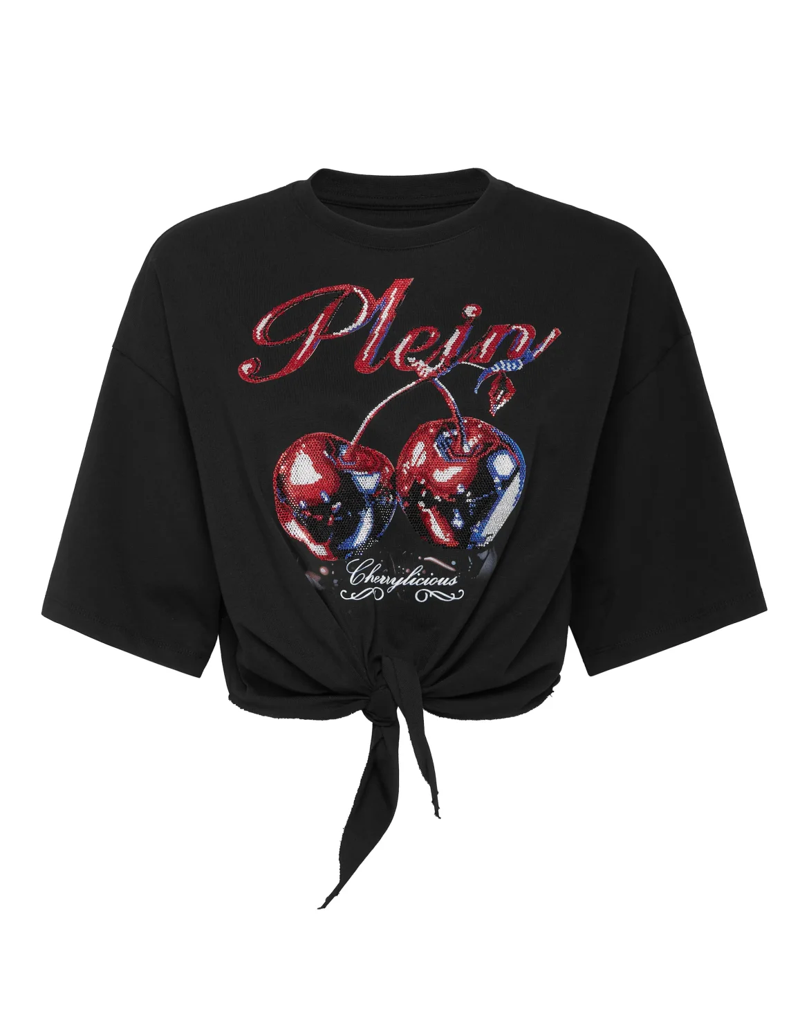 T-shirt Round Neck SS Bow Cropped Cherry, цвет: Черный