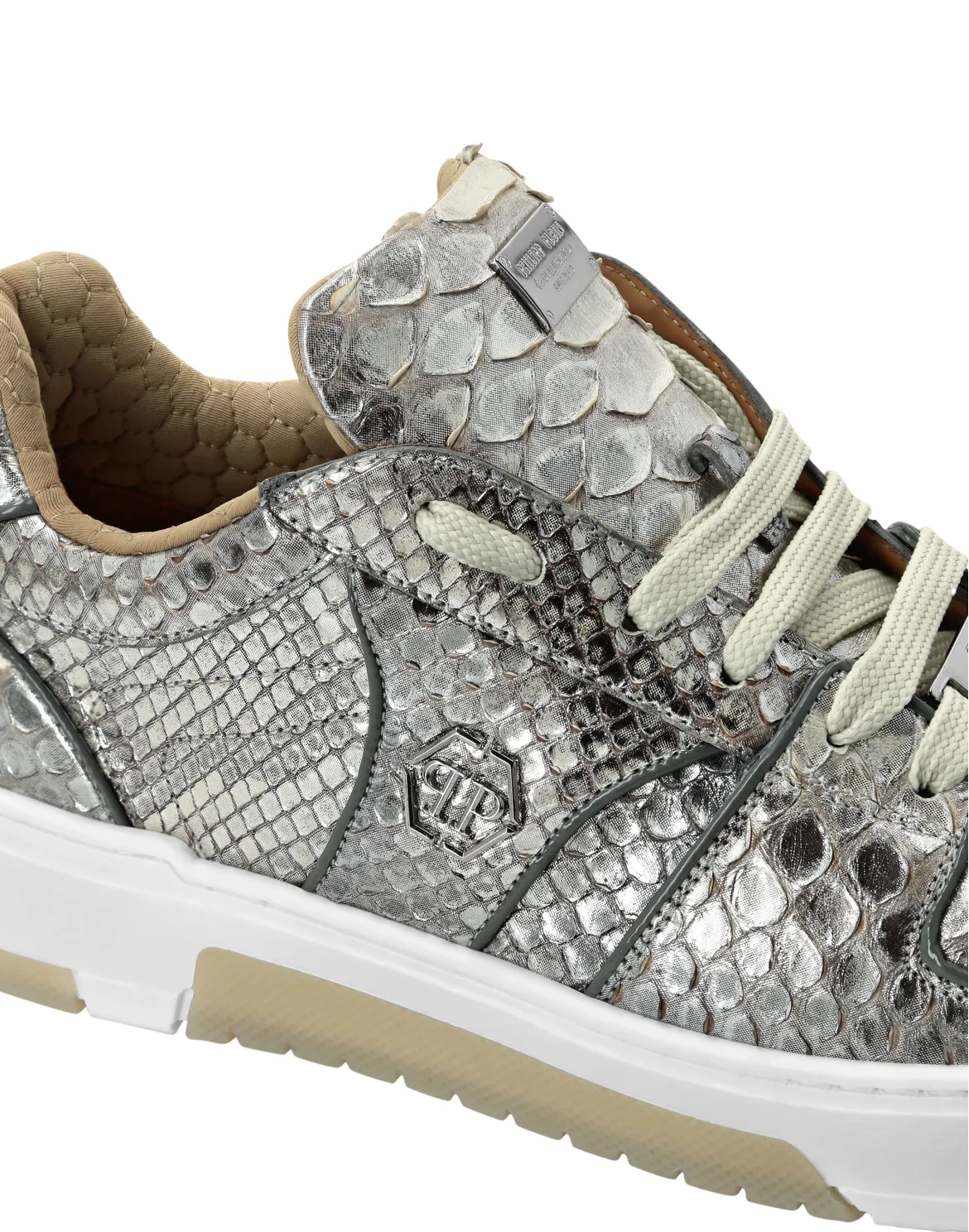 Python Leather Lo-Top Sneakers Hexagon, цвет: Серебристый