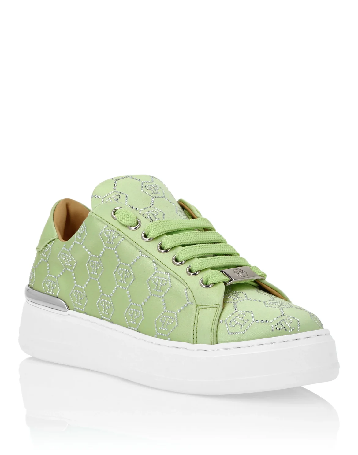 Satin Lo Top Sneakers Monogram Strass, цвет: Зеленый