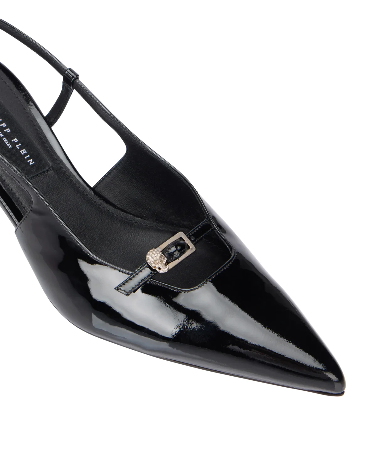Patent Slingback Low Heels Buckle Skull, цвет: Черный