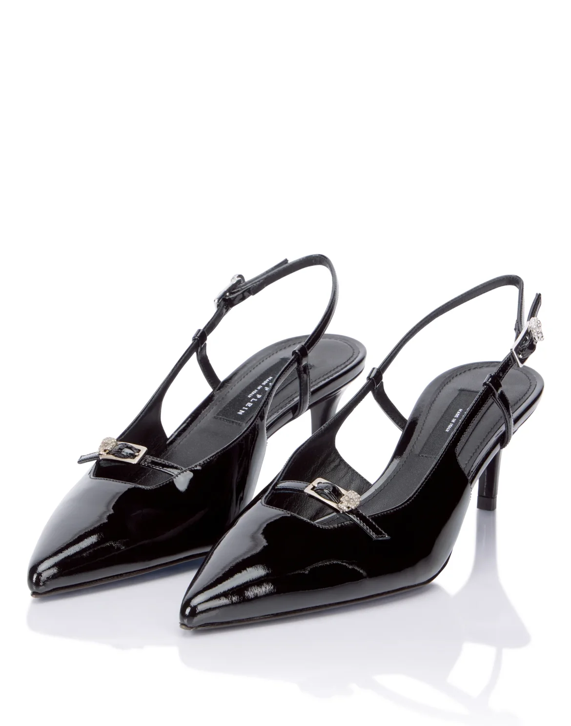 Patent Slingback Low Heels Buckle Skull, цвет: Черный