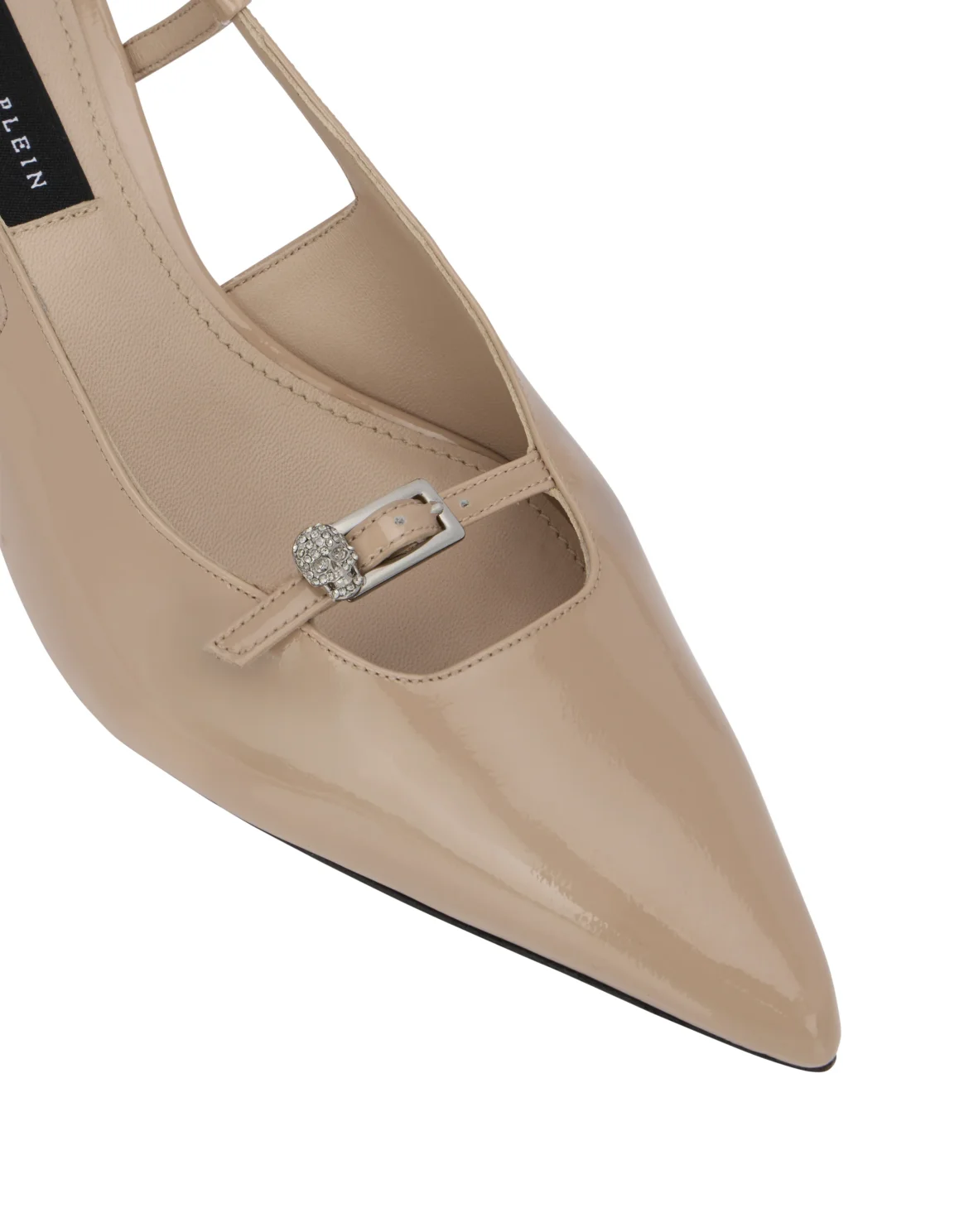Patent Slingback Low Heels Buckle Skull, цвет: Розовый