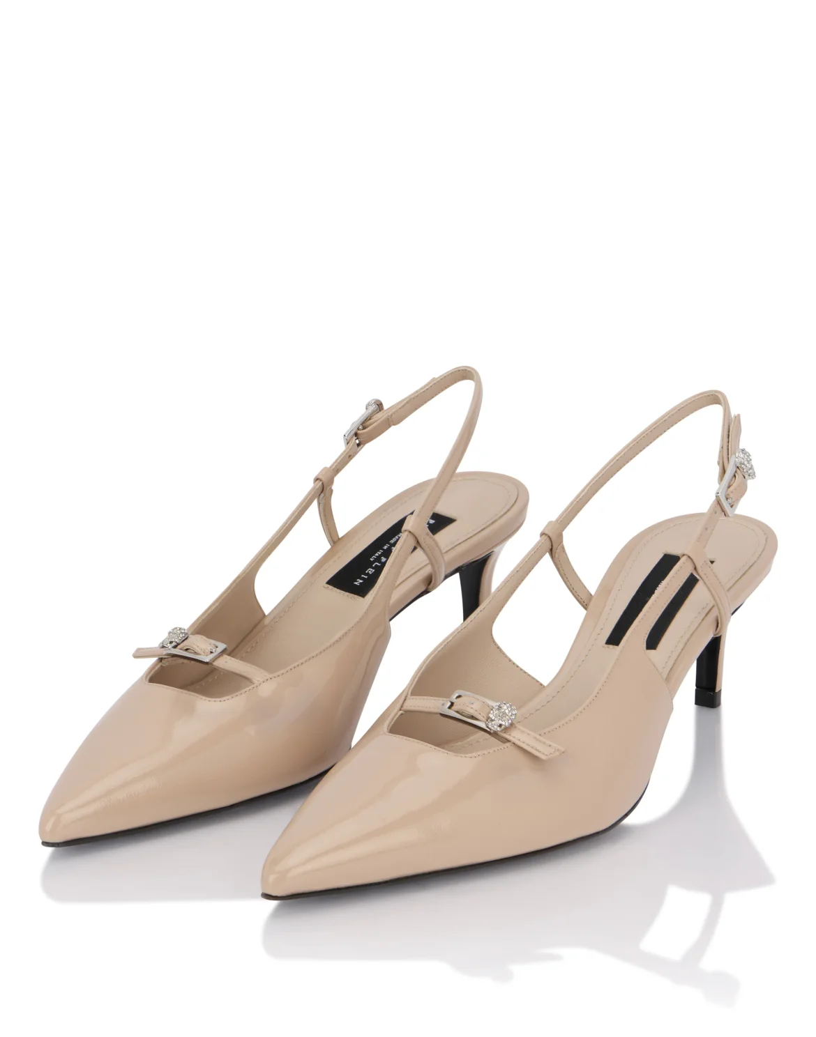 Patent Slingback Low Heels Buckle Skull, цвет: Розовый
