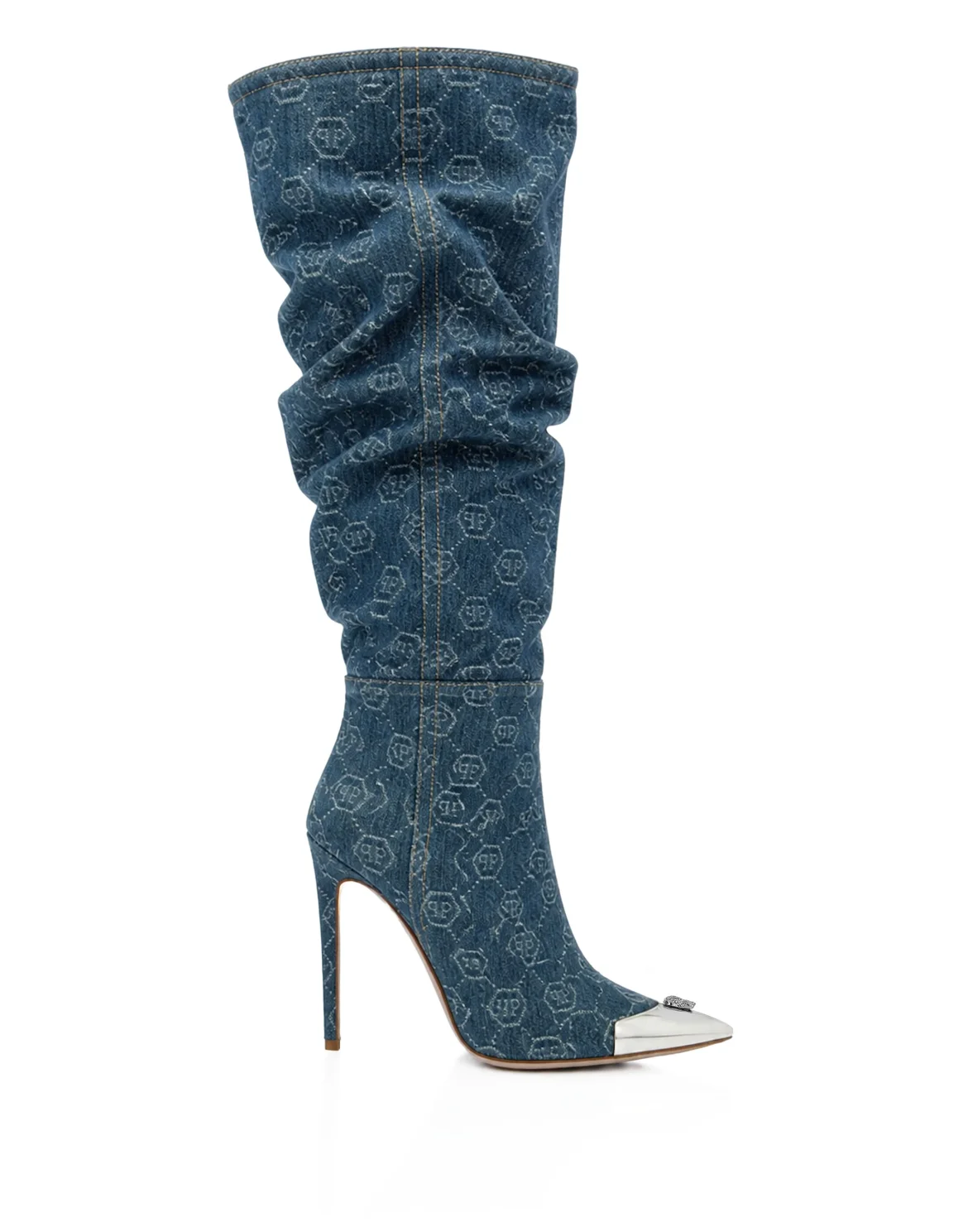 Denim Boots Hi-Heels Overknees Jacquard, цвет: Синий