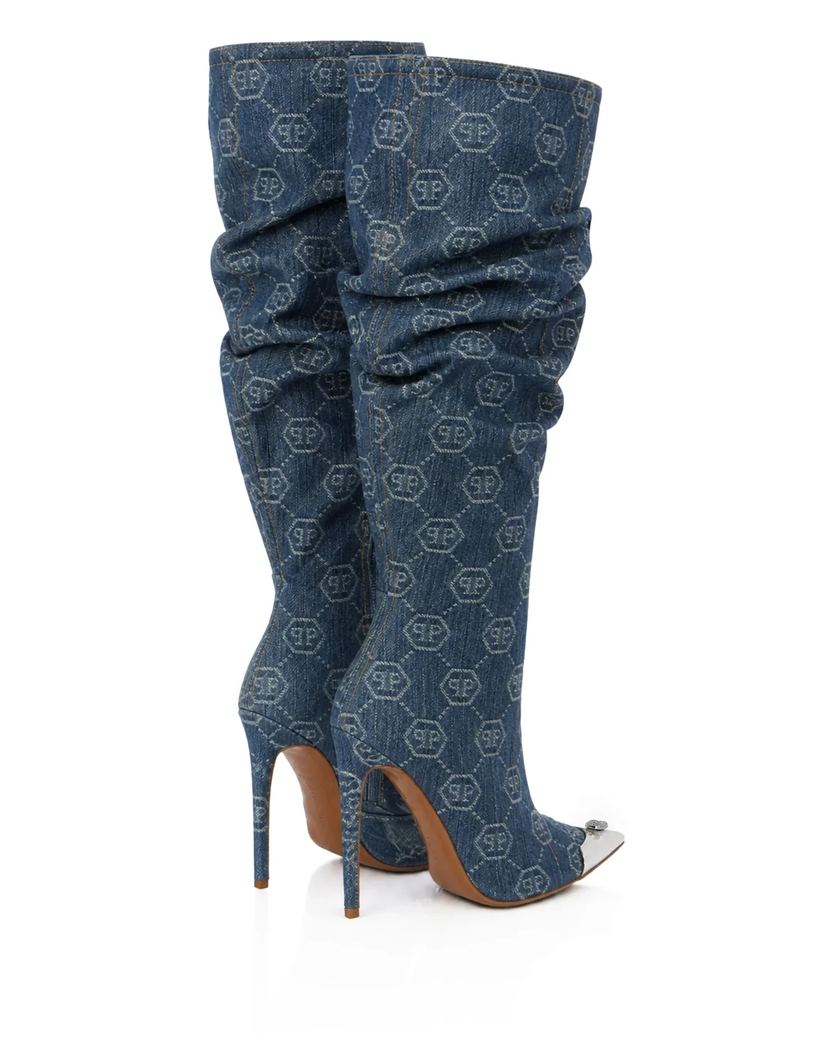 Denim Boots Hi-Heels Overknees Jacquard, цвет: Синий