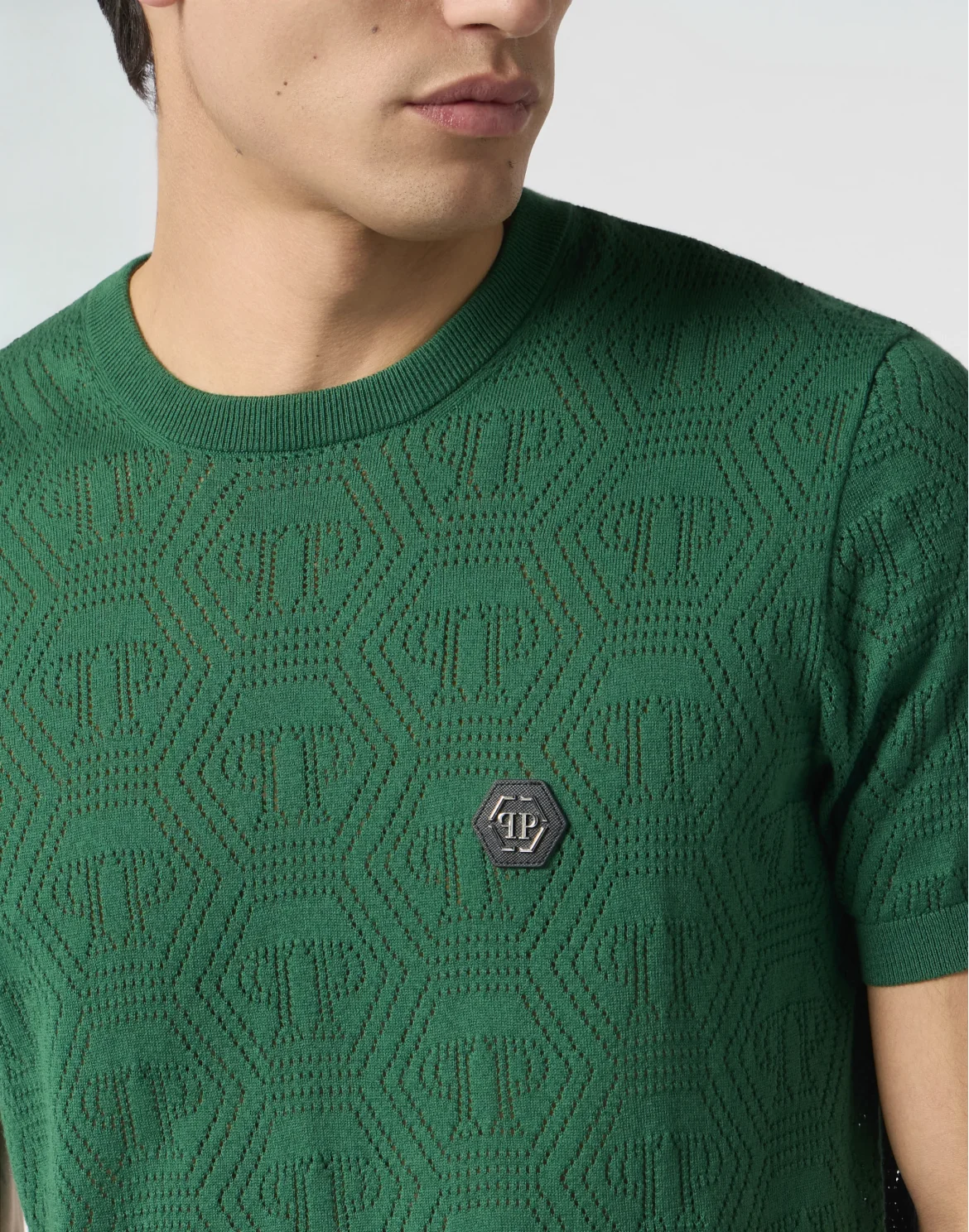 Round Neck T-Shirt Openwork Monogram, цвет: Зеленый