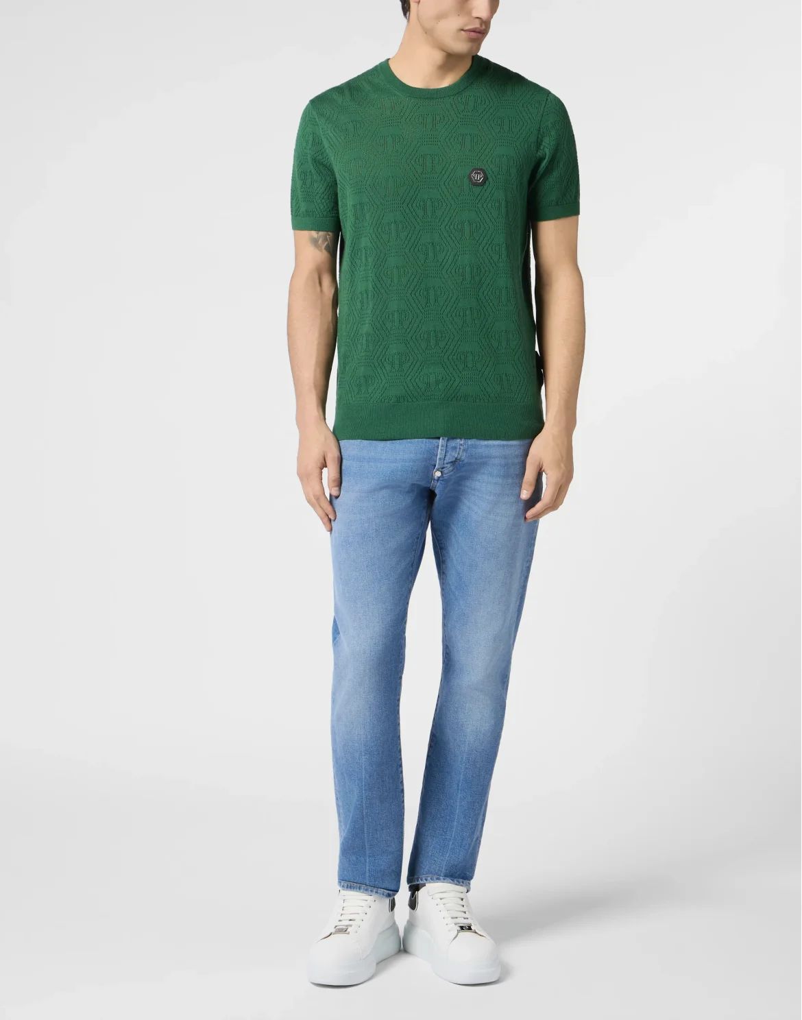 Round Neck T-Shirt Openwork Monogram, цвет: Зеленый