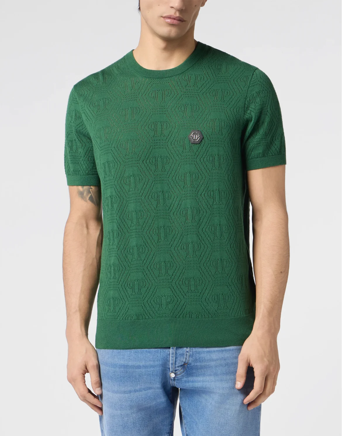 Round Neck T-Shirt Openwork Monogram, цвет: Зеленый